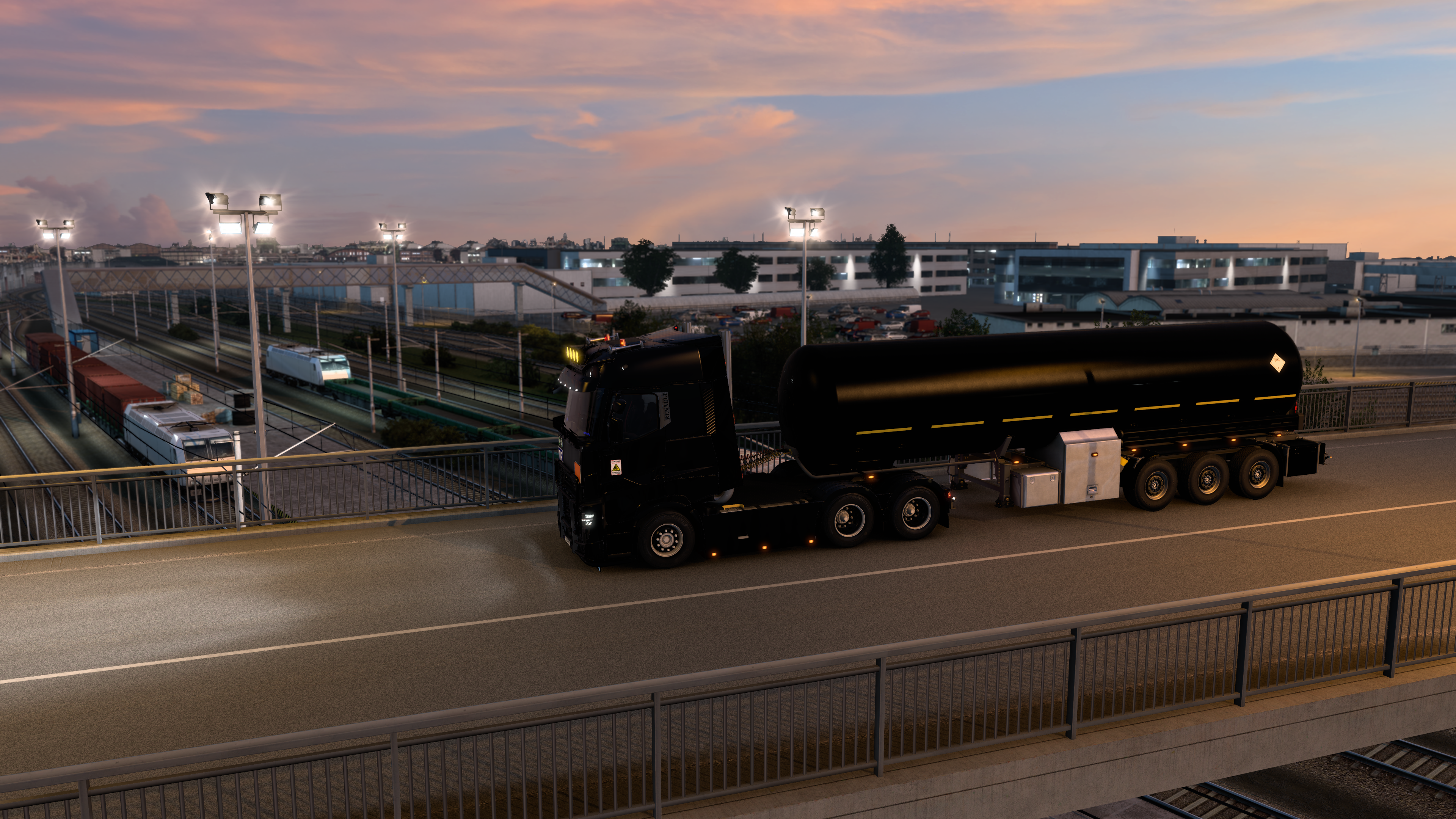 Renault Truck Euro Truck Simulator 2 Sunset Glow Vehicle Road Headlights Video Games CGi Sky Clouds 3840x2160