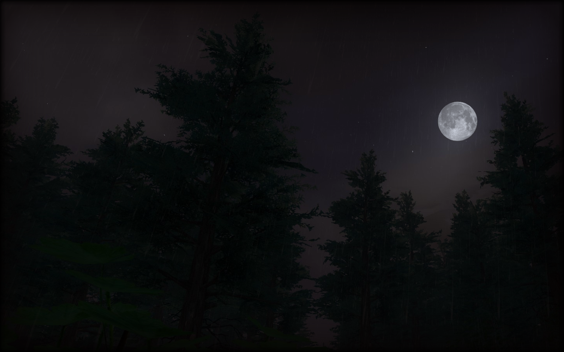 Moon Night Video Games Trees Rain Stars Dark Sky 1920x1200