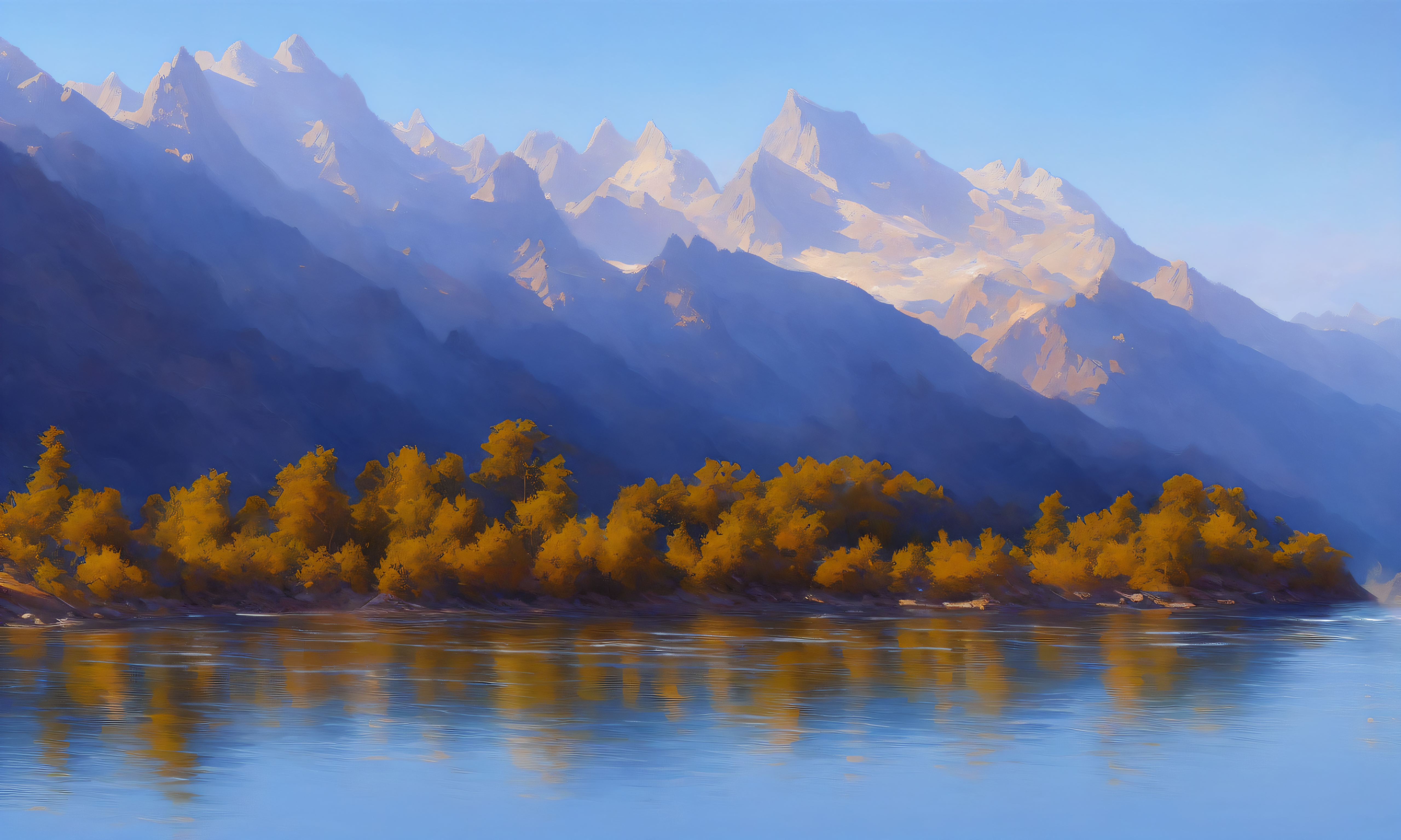 Mountains Landscape Fall Ai Art Forest Water Nature 5120x3072
