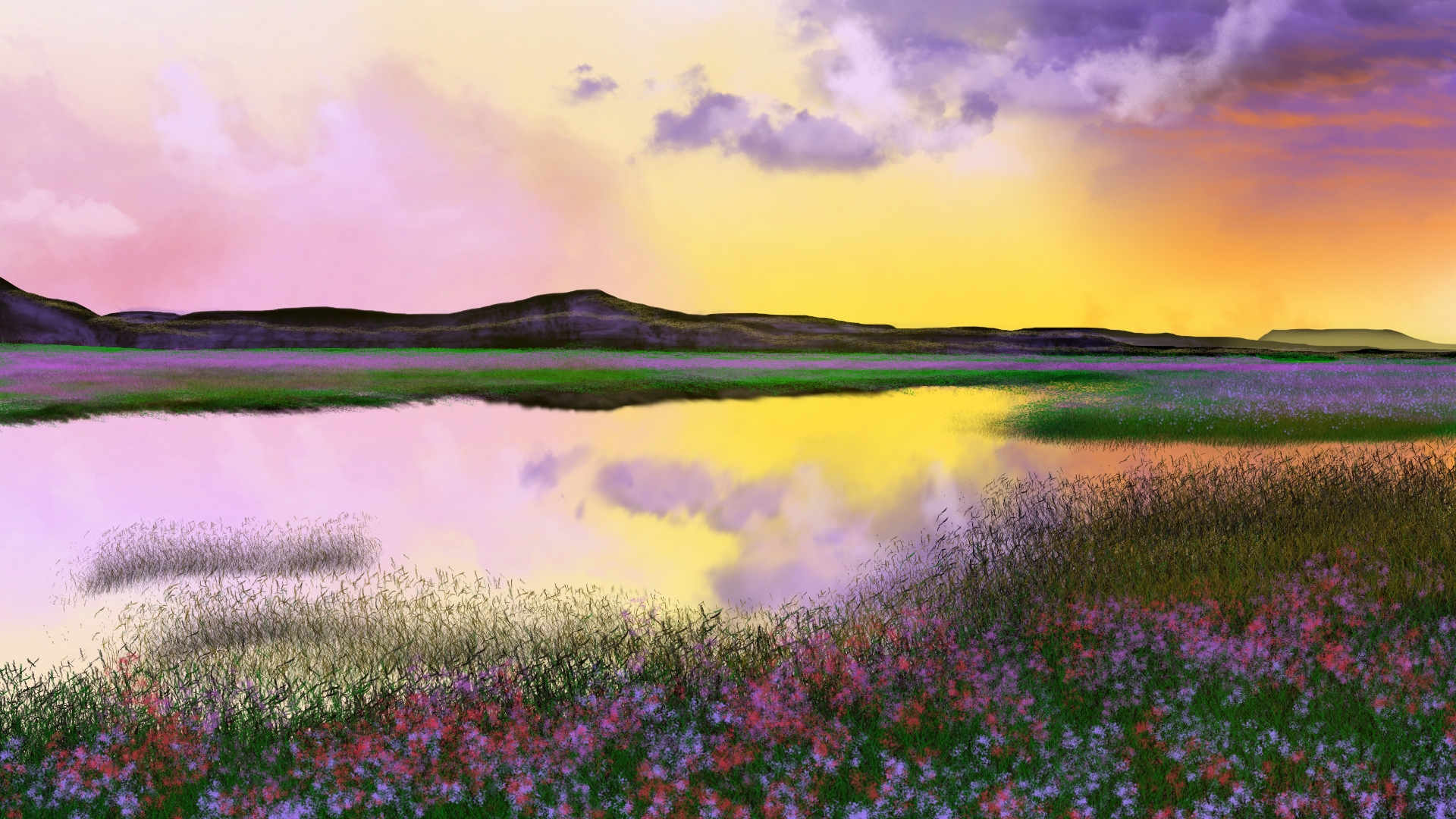 Digital Painting Digital Art Nature Landscape Colorful Marsh 1920x1080