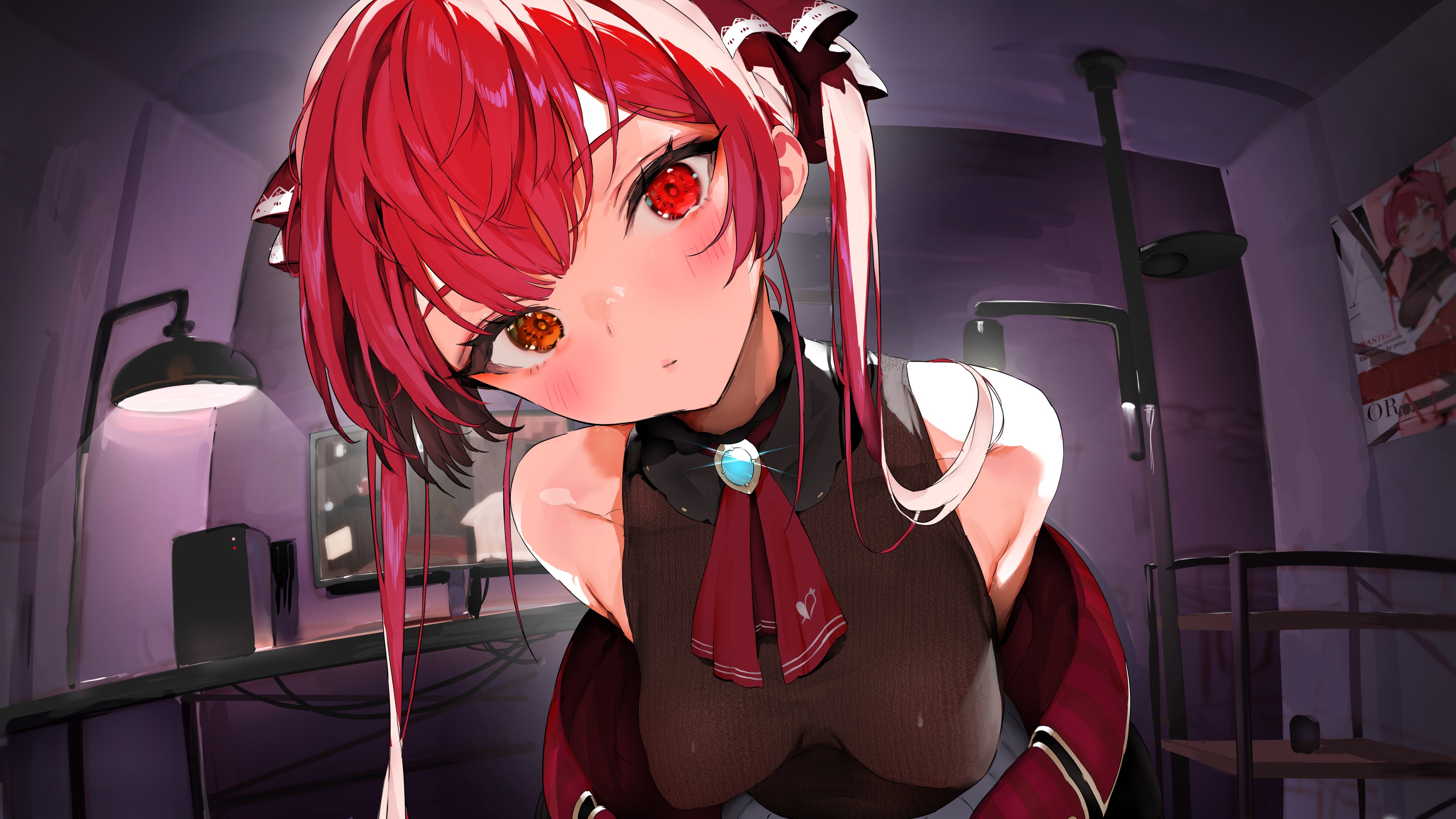 Anime Girls Redhead Red Eyes Blushing Houshou Marine Heterochromia Hololive Virtual Youtuber 4096x2304