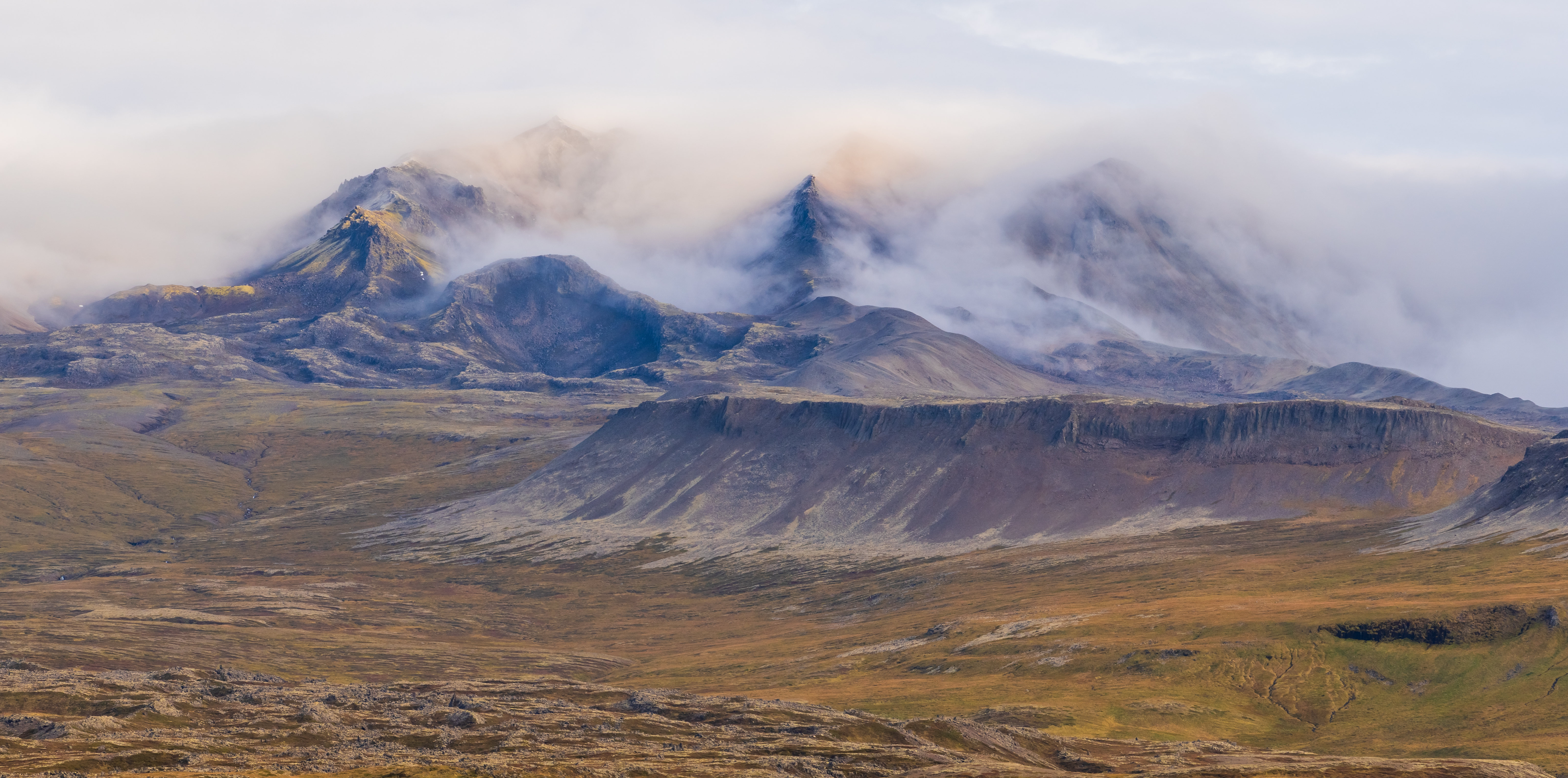 Mountains Iceland Clouds Mist Nature Photography 6144x3050