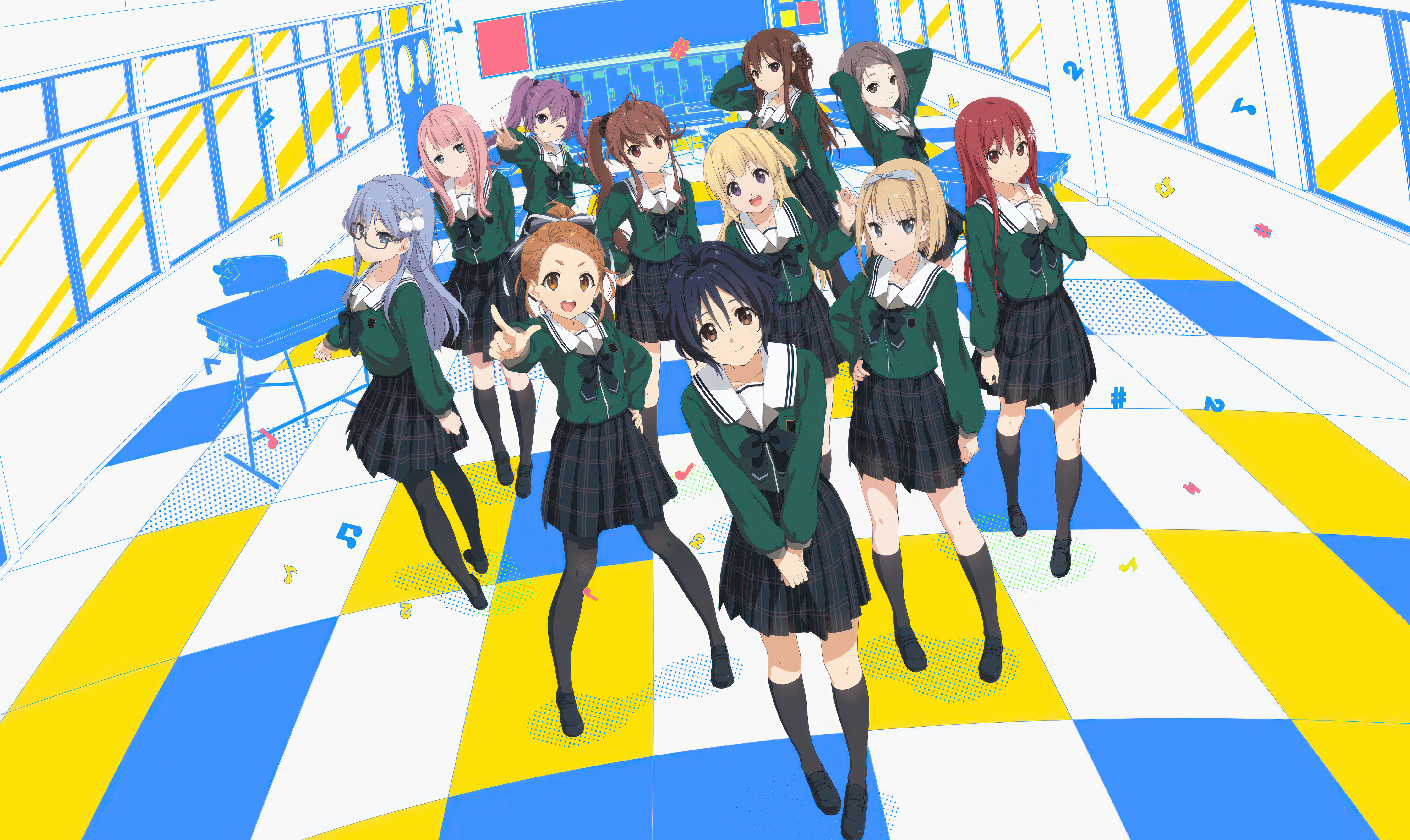 22 7 Anime Girls Dress School Uniform Classroom Schoolgirl Looking At Viewer Checkered Bow Tie Glass 4488x2674