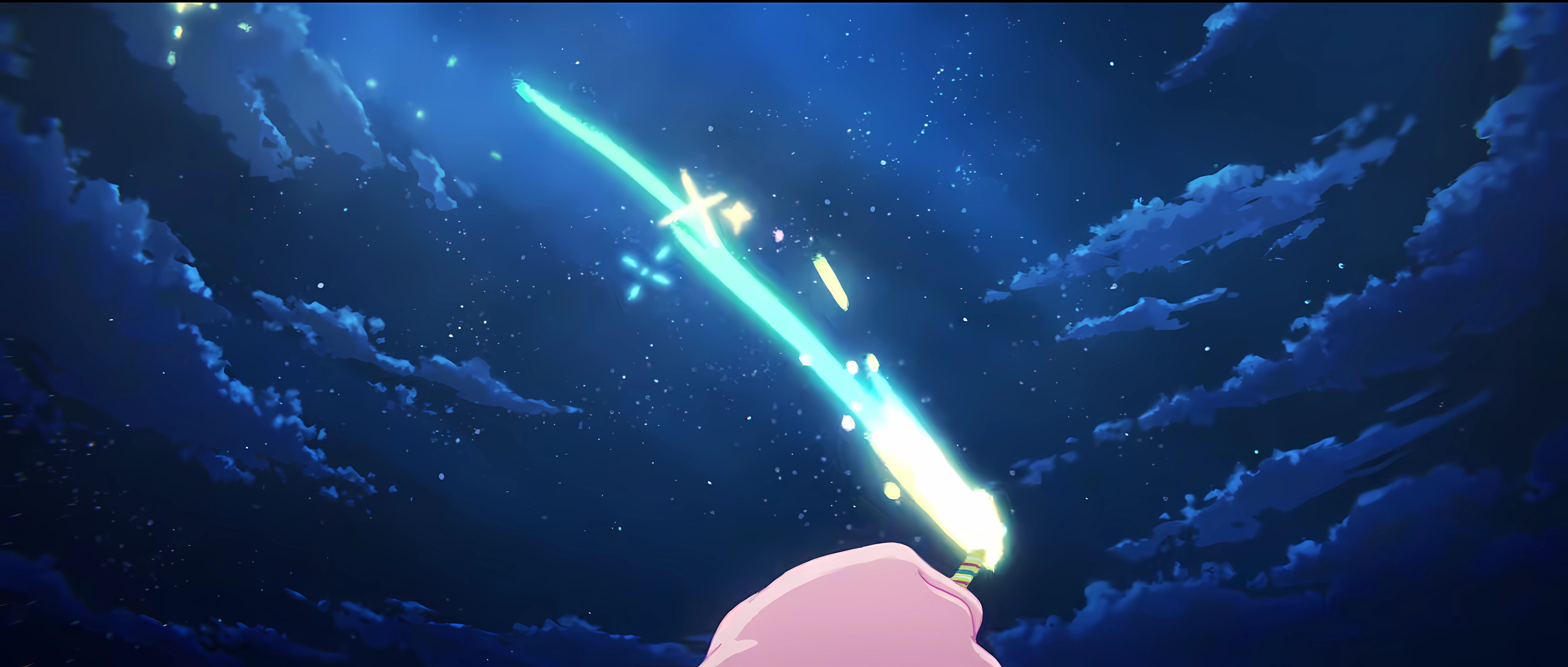 YOASOBi Anime Girls Anime Screenshot Sky Stars Starred Sky Starry Night 7680x3268