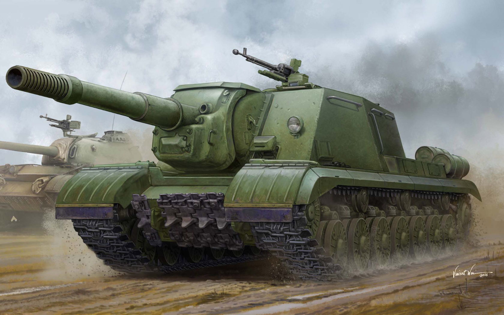 Tank Military Army Military Vehicle Sky Clouds Artwork ISU 152 1680x1050