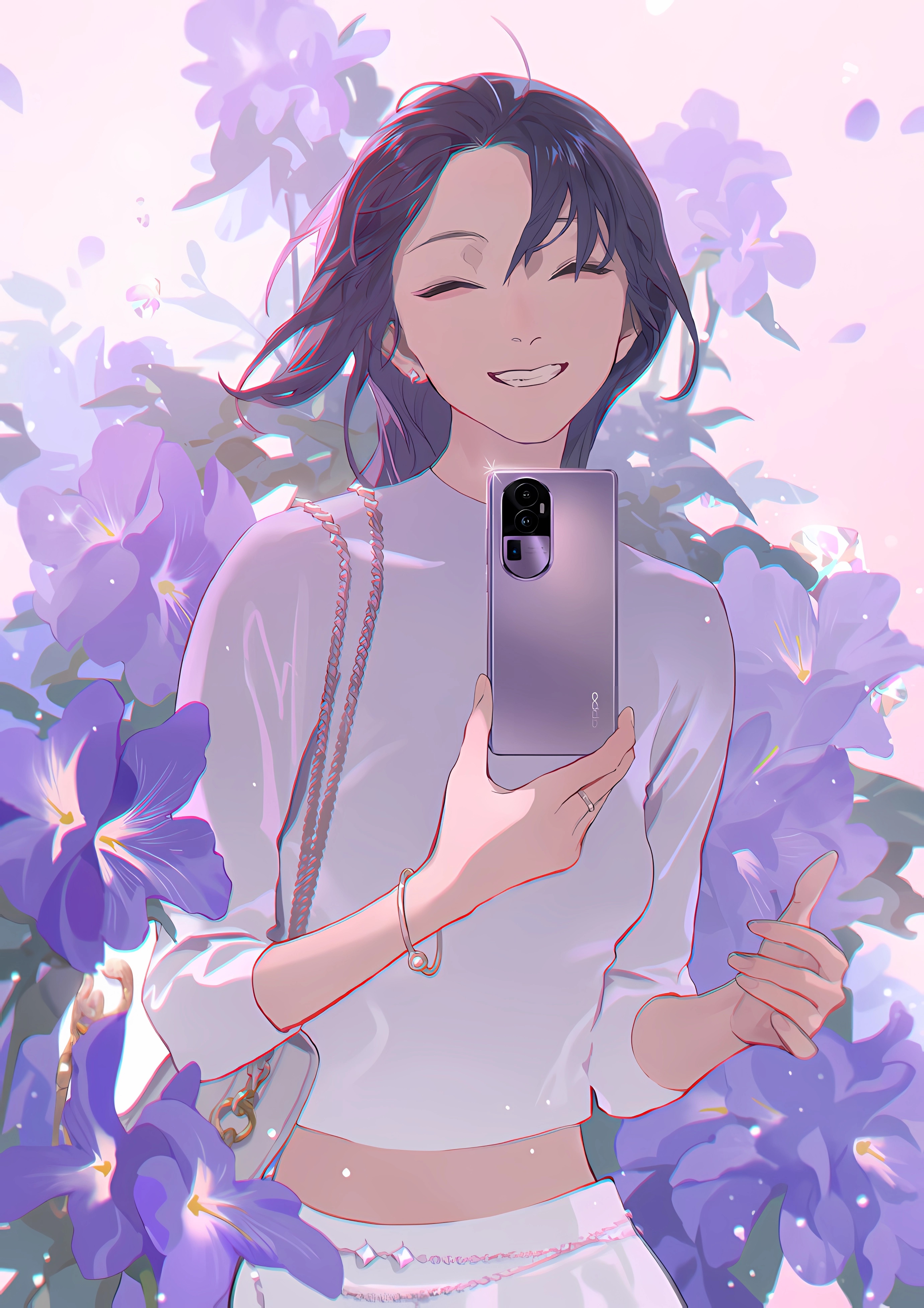 Tanjiu9 Anime Anime Girls Colorful Tamen De Gushi Purple Background Holding Phone 2760x3904