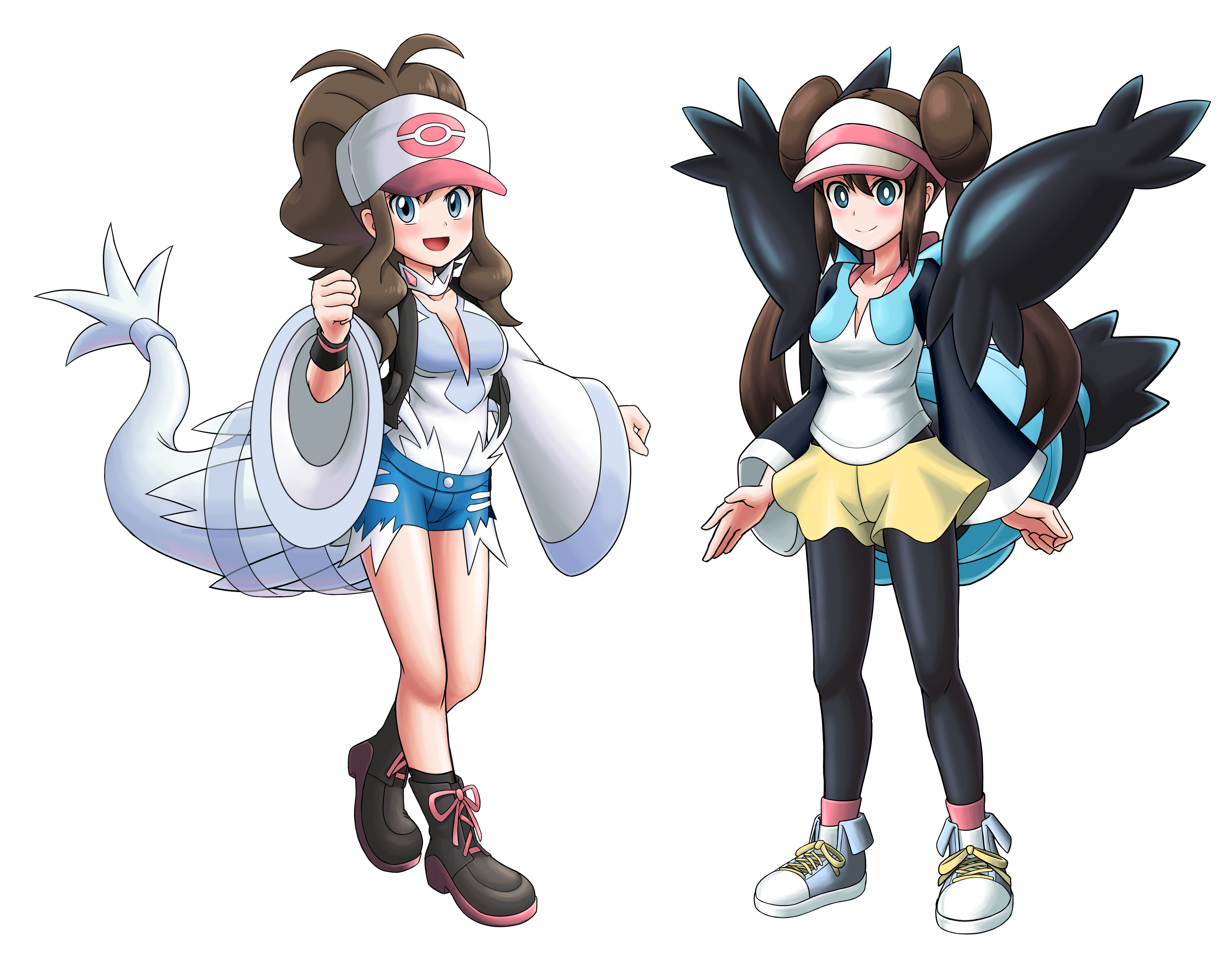 Anime Anime Girls Pokemon Rosa Pokemon Hilda Pokemon Long Hair Twintails Ponytail Brunette Two Women 5000x4000