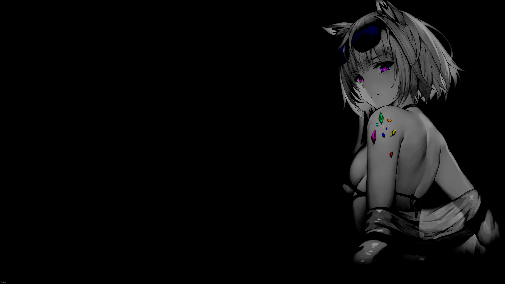 Selective Coloring Anime Girls Monochrome Simple Background Black Background Wallpaper 