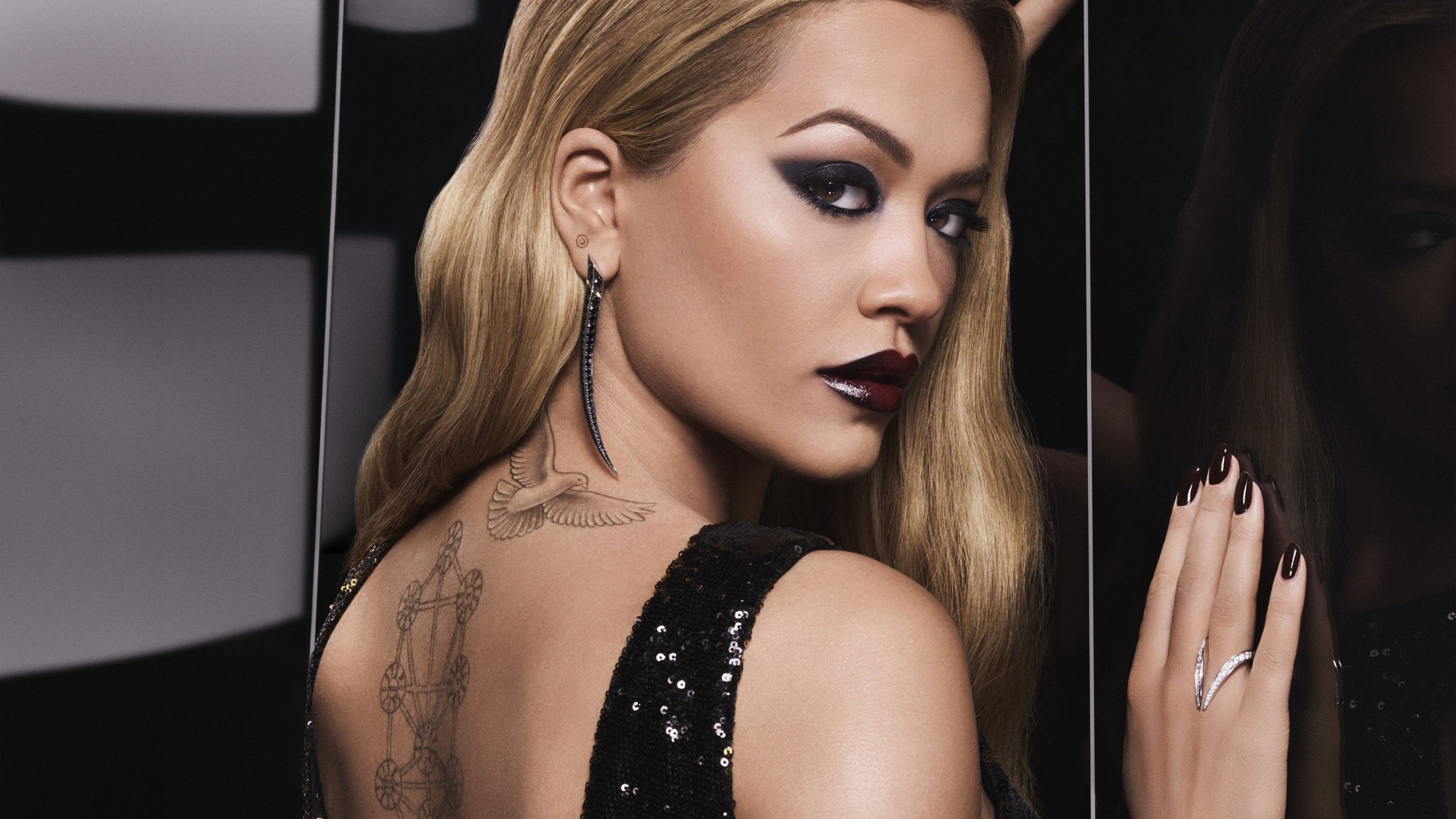 Women Rita Ora Celebrity Blonde Dress Portrait Makeup Tattoo Sefirot 3840x2160