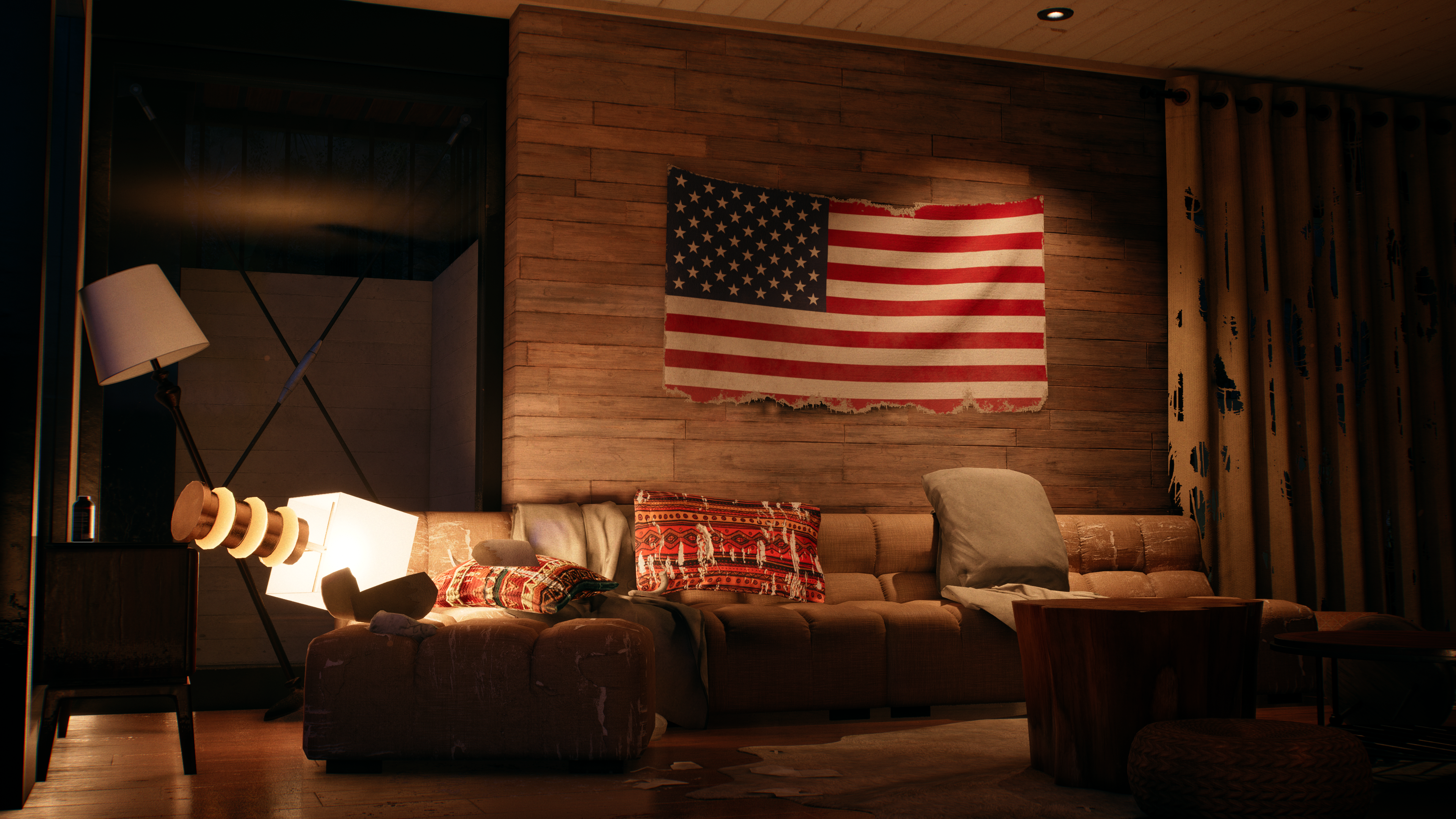Dead Island 2 Nvidia RTX Video Games CGi Flag Couch Lamp Living Rooms Interior Furnished 3840x2160