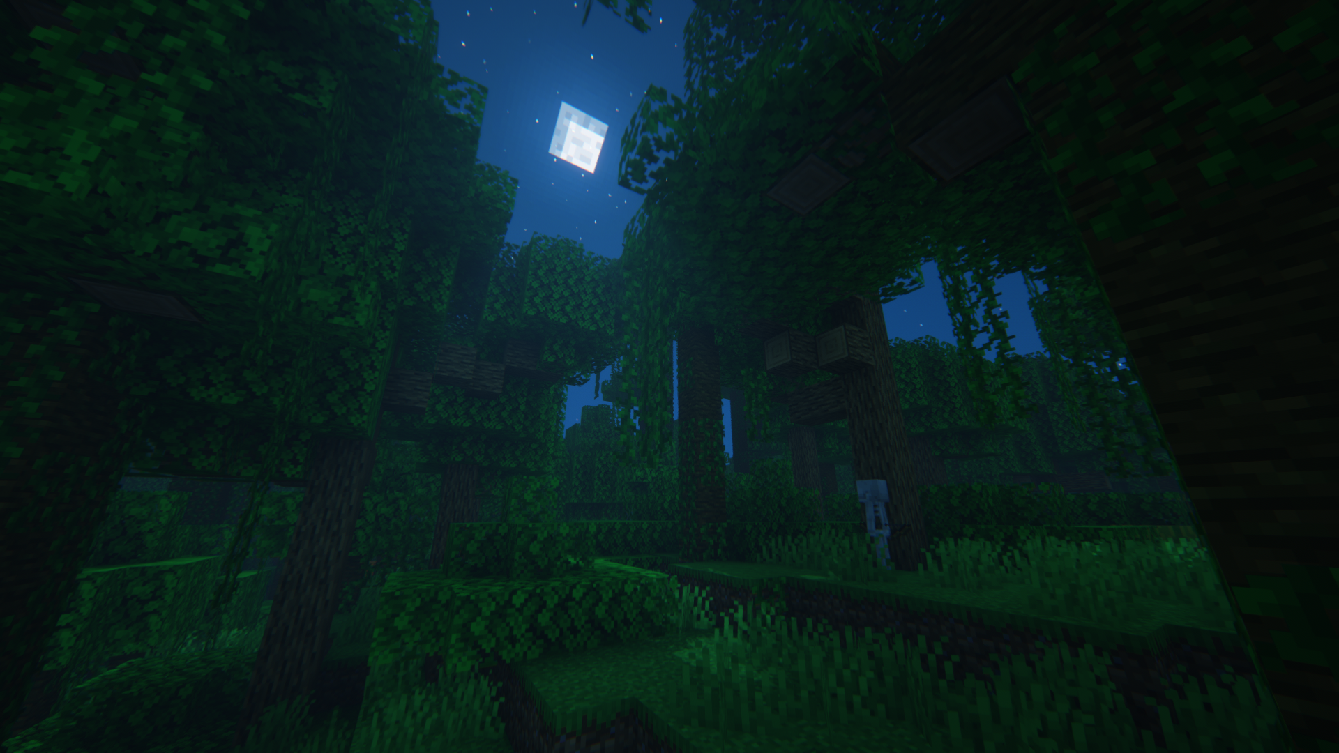 Minecraft Video Games Night Moon Dark Trees Calm CGi Sky Cube 1920x1080
