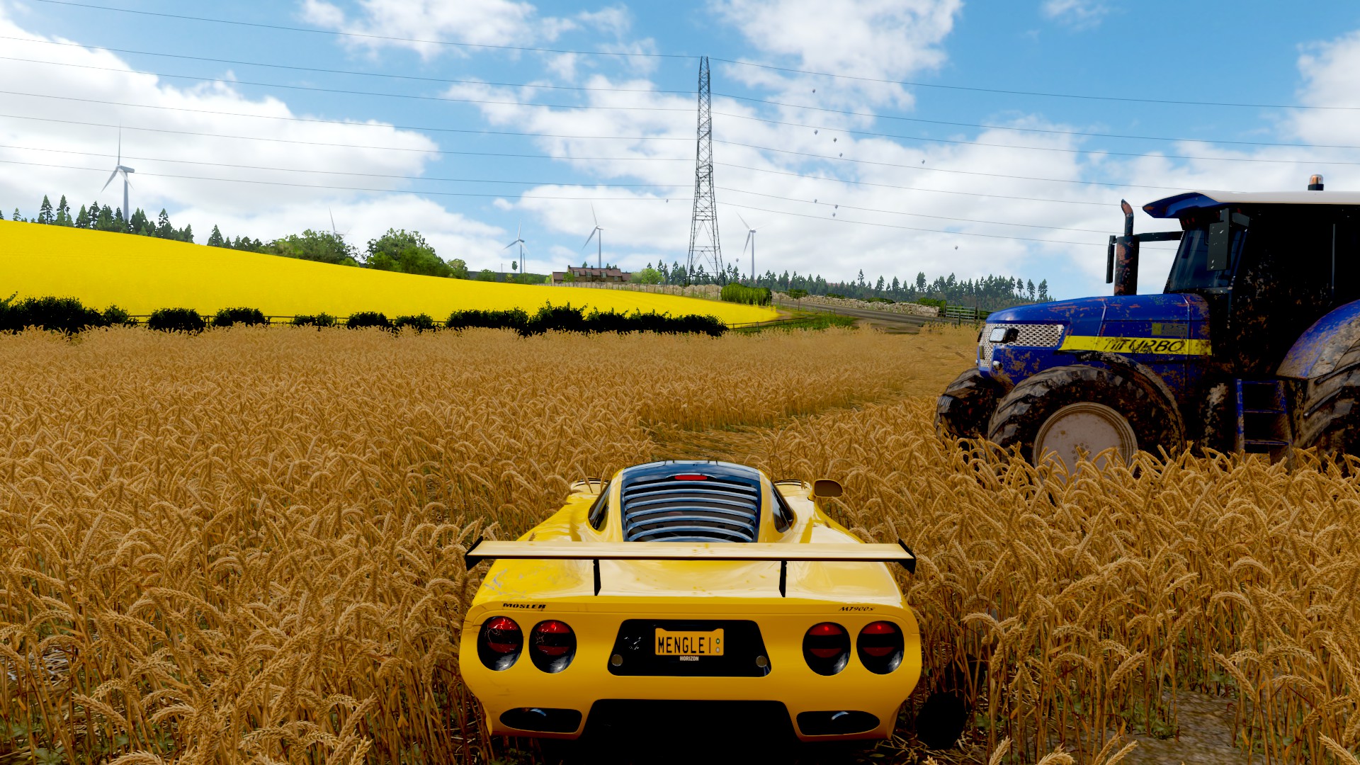 Forza Horizon 4 Landscape Video Games Clouds Sky Video Game Art Field Licence Plates Rear View Windm 1920x1080