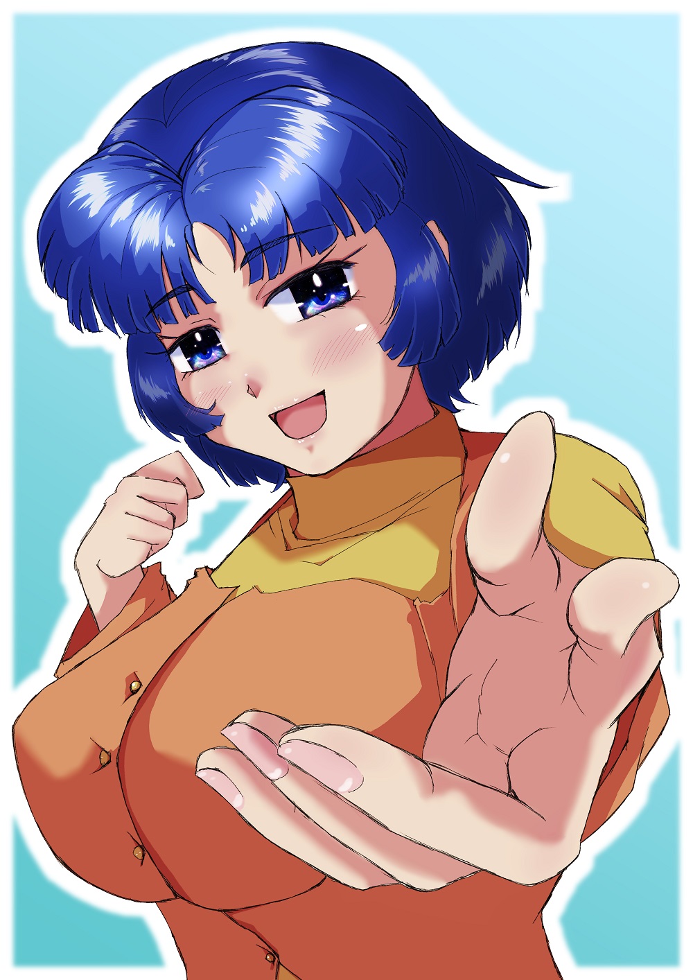 Kusuha Mizuha Anime Anime Girls Super Robot Taisen Short Hair Blue Hair Artwork Digital Art Fan Art 1000x1414