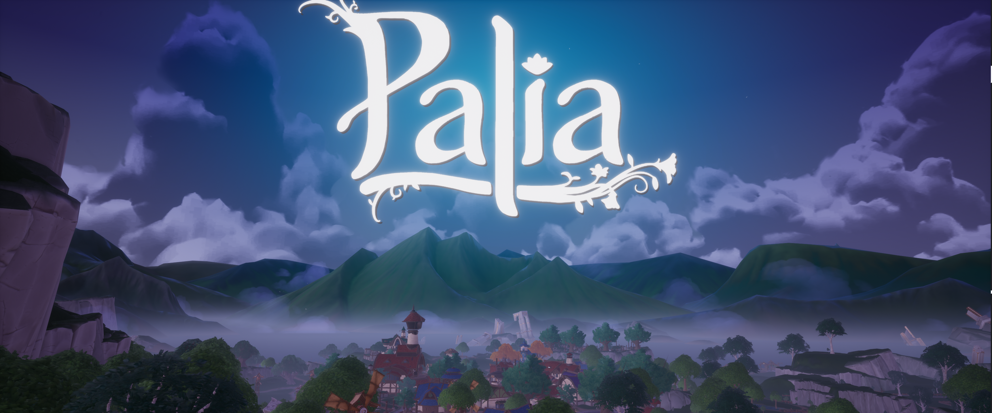 Palia Video Game Art Video Games Mmo Village Mountains Clouds Sky Trees 3444x1434
