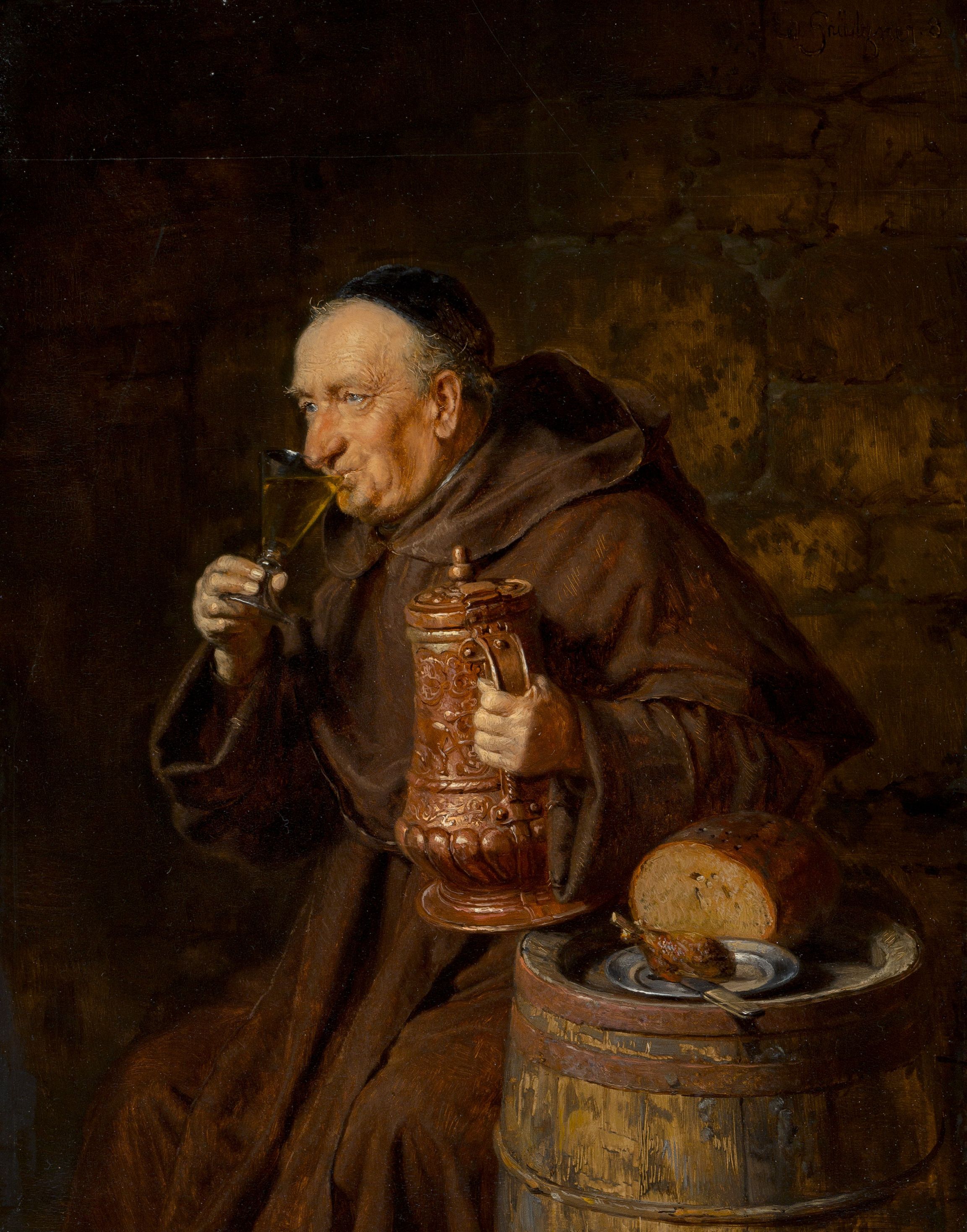 Oil Painting Wine Religion Monks Drinking Barrels Eduard Von Grutzner Drink Portrait Display Food 2305x2936