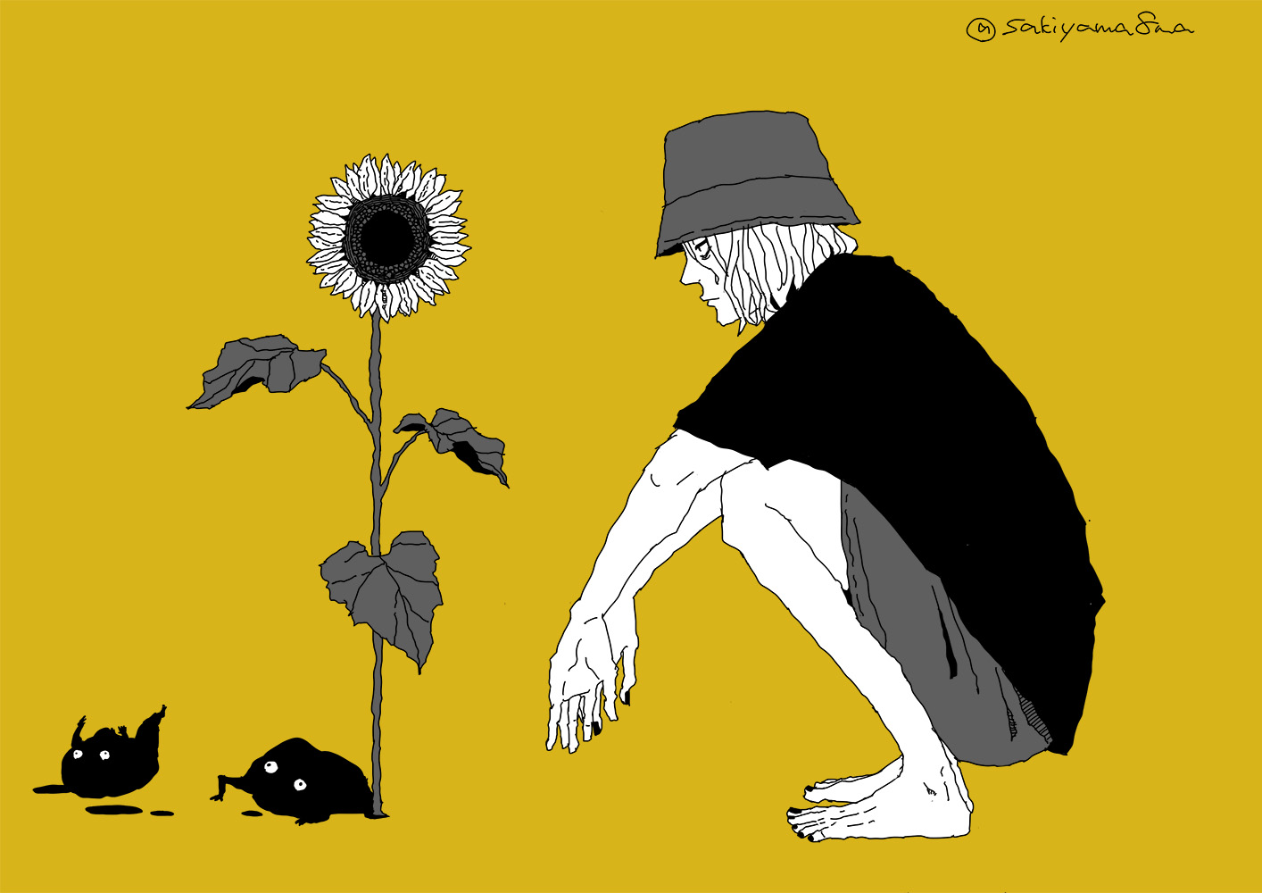 Anime Boys Simple Background Minimalism Sunflowers Sakiyama Yellow Background Hat Watermarked 1414x1000