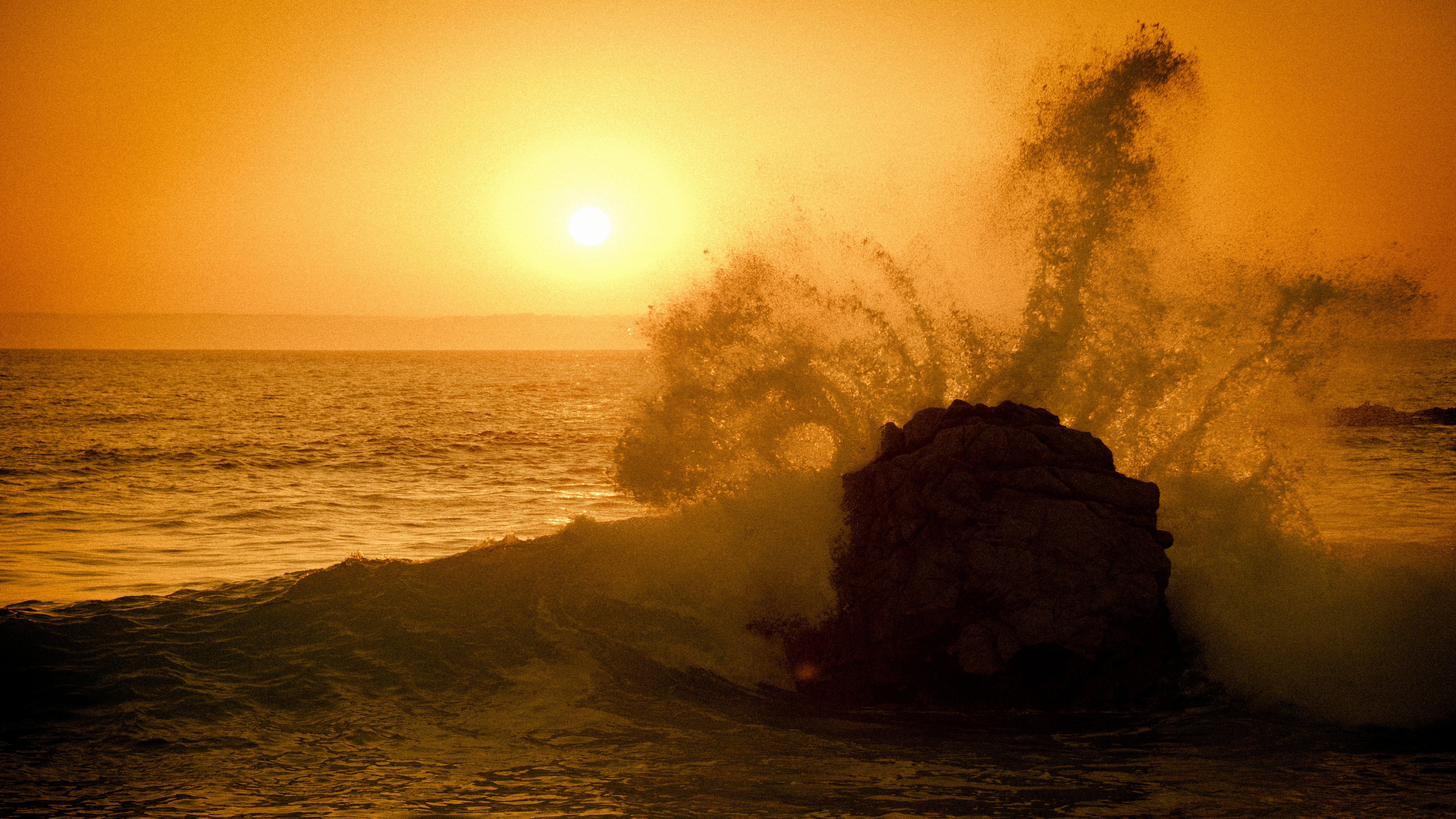 Landscape 4K Sunset Water Rock Waves Big Sur California Nature Water Splash 3840x2160
