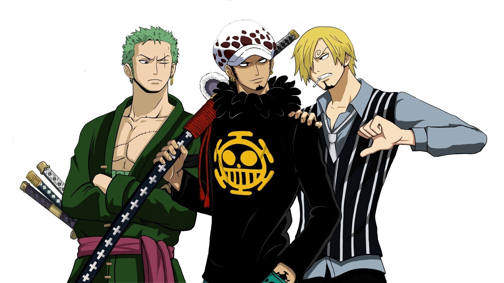 Roronoa Zoro Sanji One Piece Trafalgar Law Straw Hat Pirates Bounty Hunter Anime Boys Sword 1920x1080