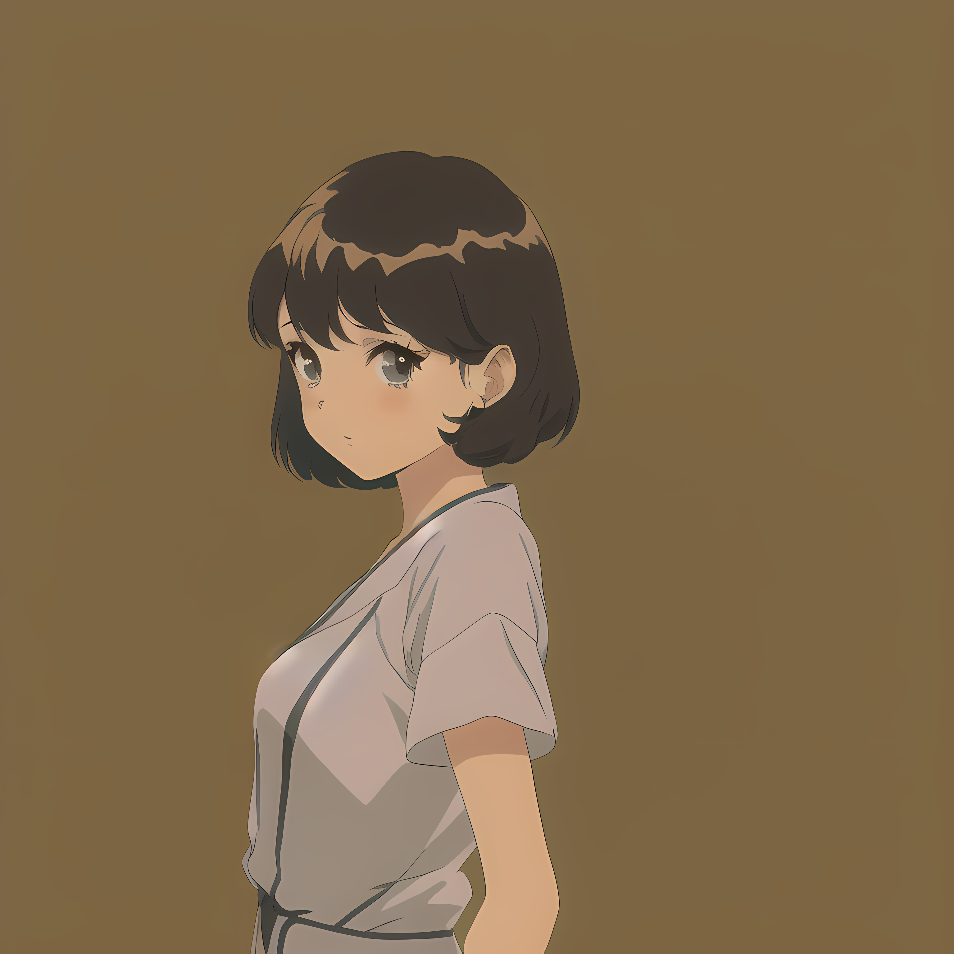 Novel Ai Anime Girls Simple Background Minimalism Brown Background 3072x3072