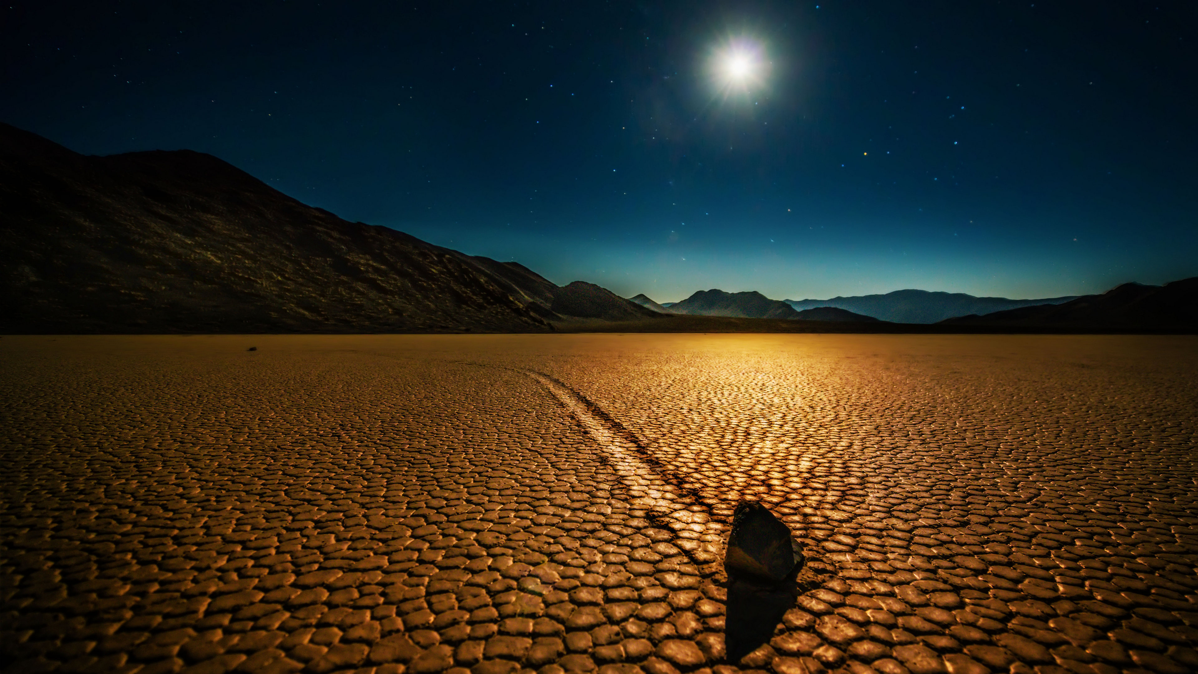 Landscape 4K Desert Death Valley Mojave Desert Night Stars Rocks Mountains Nature Sky 3840x2160