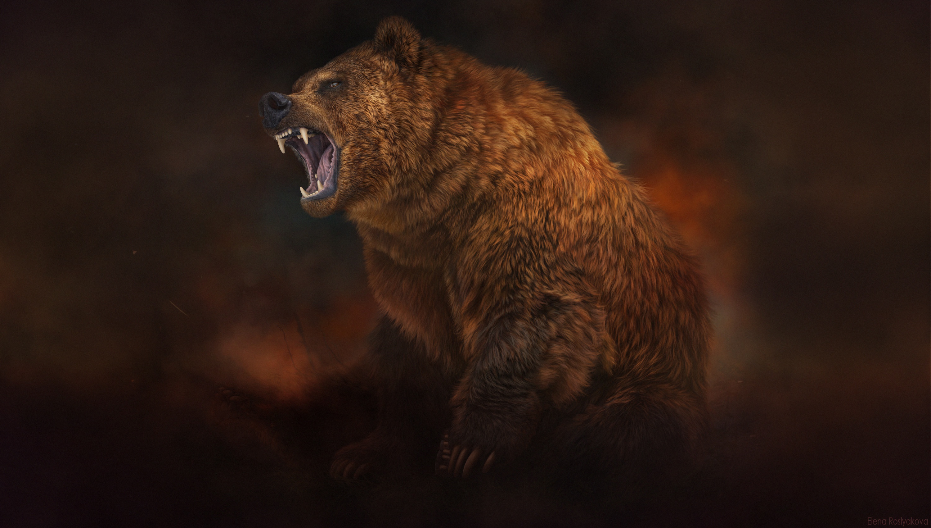 Artwork Fantasy Art Bears Animals Elena Roslyakova Dark Background 3000x1700