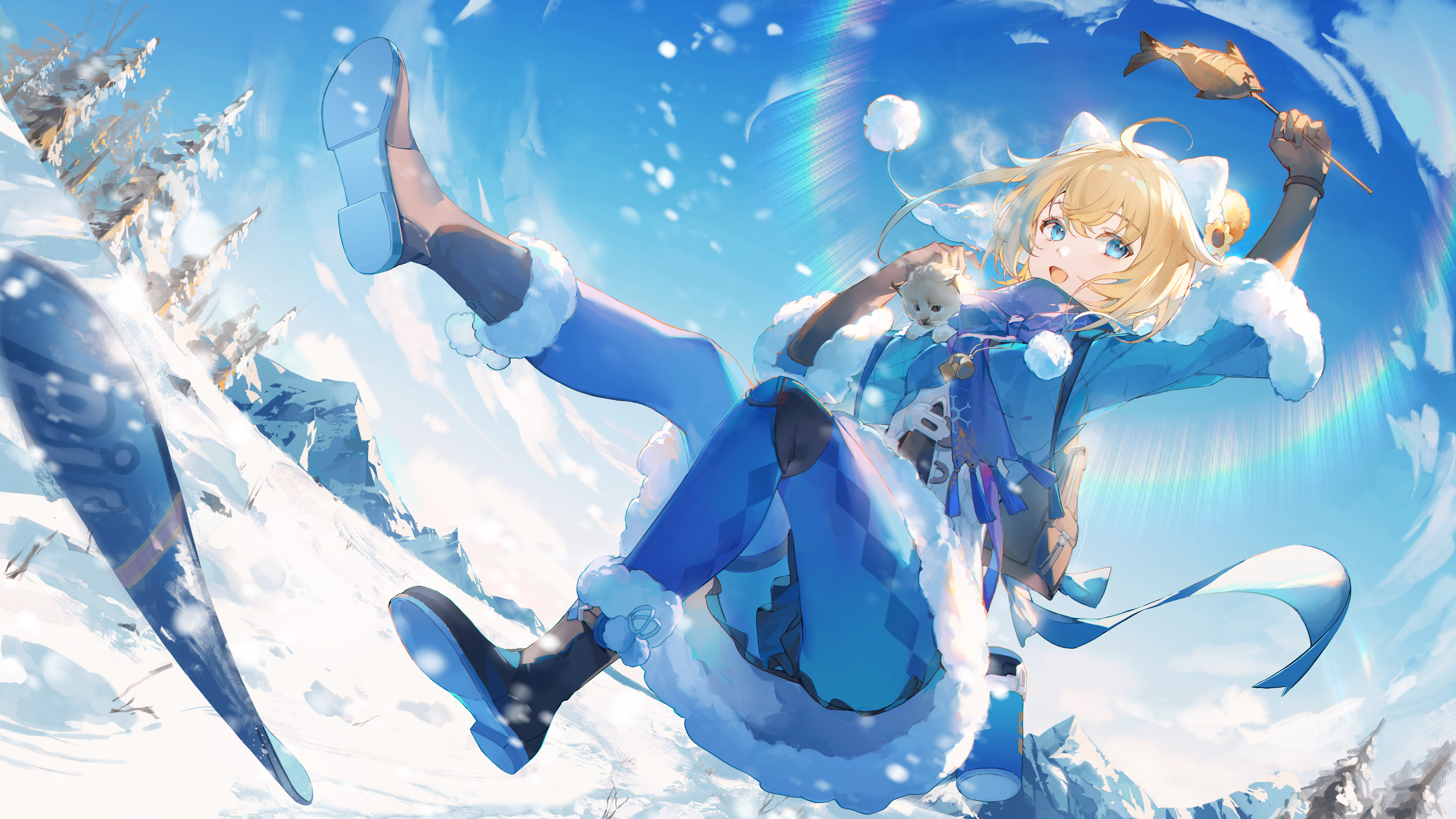 Anime Anime Girls Pixiv Honkai Star Rail Lynx Honkai Star Rail Sky Clouds Snow Fish Rainbows Mountai 5760x3240