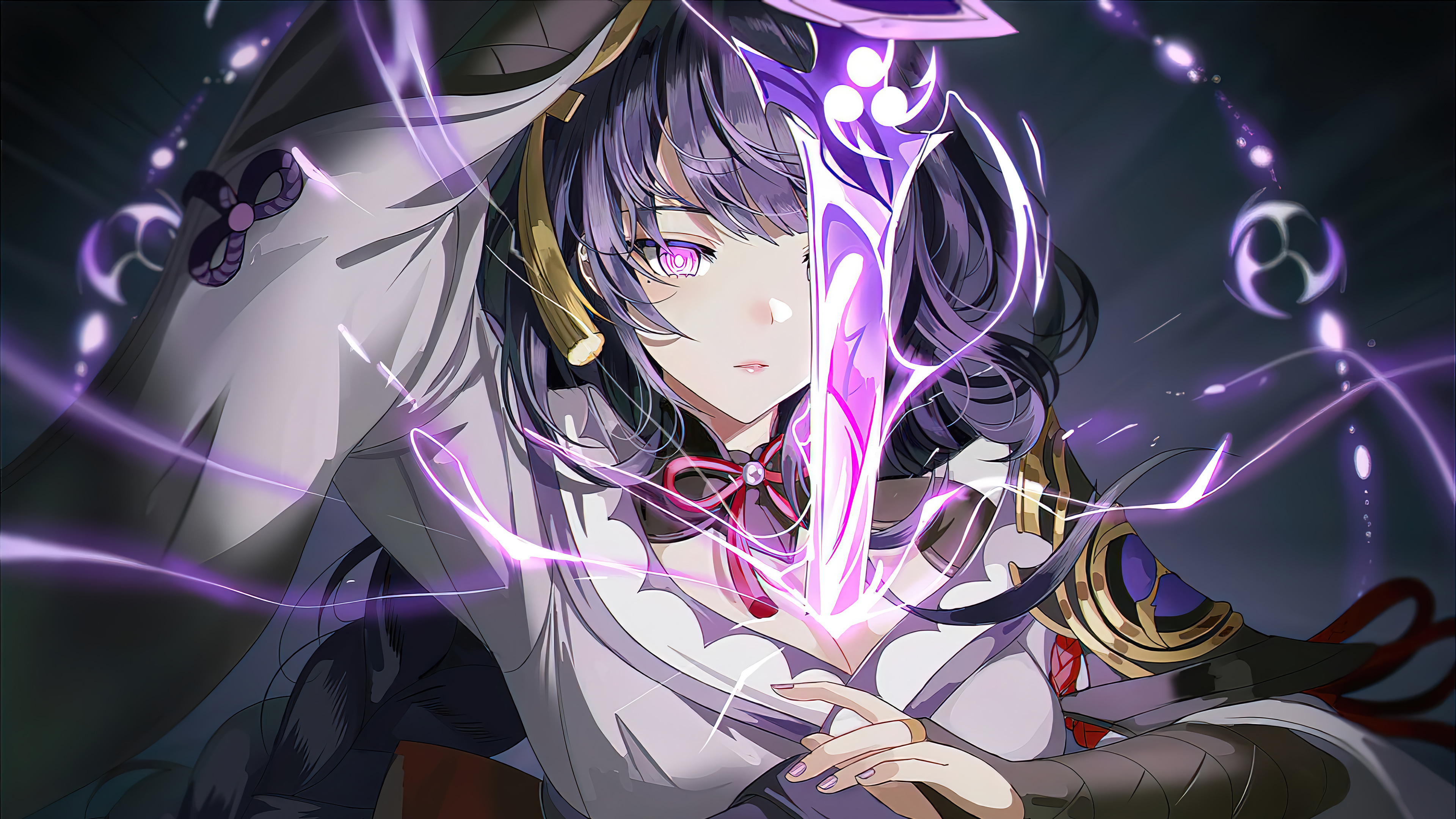 Genshin Impact Anime Girls Raiden Shogun Genshin Impact Sword Moles Mole Under Eye Purple Hair 7310