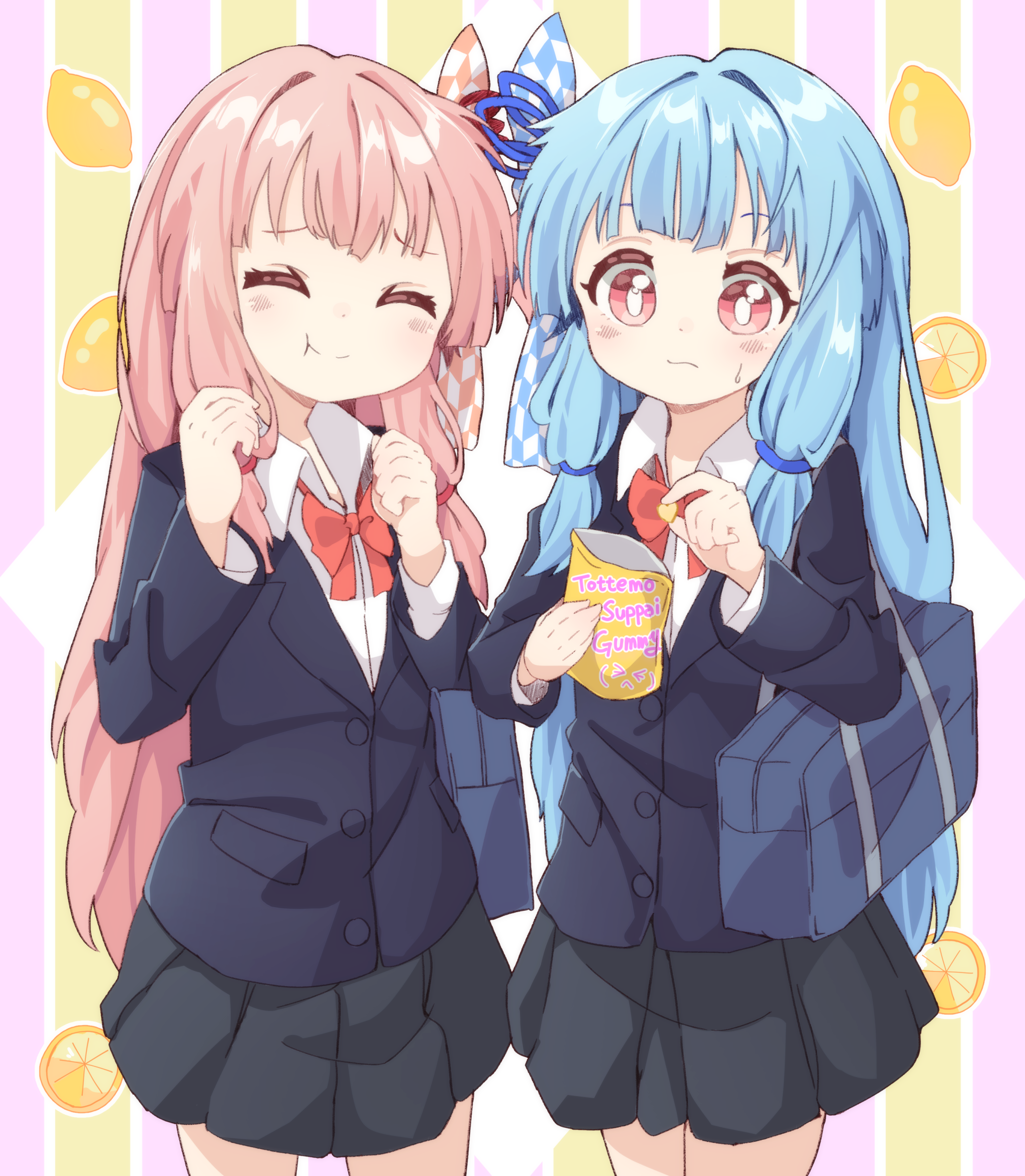 Anime Anime Girls Voiceroid Kotonoha Akane Kotonoha Aoi Long Hair Pink Hair Blue Hair Twins Artwork  2040x2340