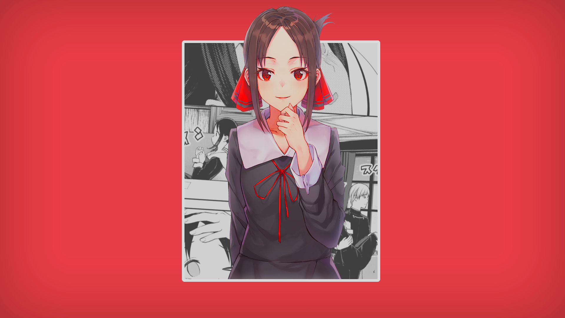 Anime Anime Girls Simple Background Picture In Picture Speech Bubble Brunette Red Eyes Kaguya Sama L 1920x1080