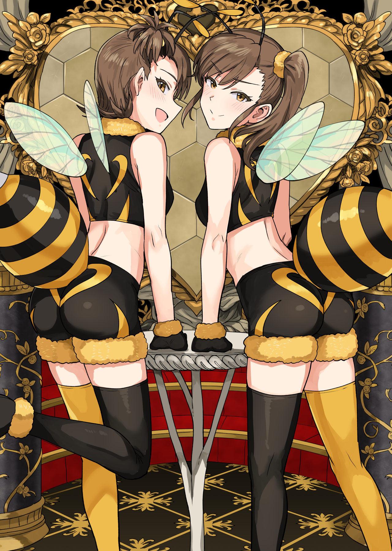 Anime Anime Girls THE IDOLM STER Futami Ami Futami Mami Long Sleeves Brunette Twins Two Women Artwor 1280x1800