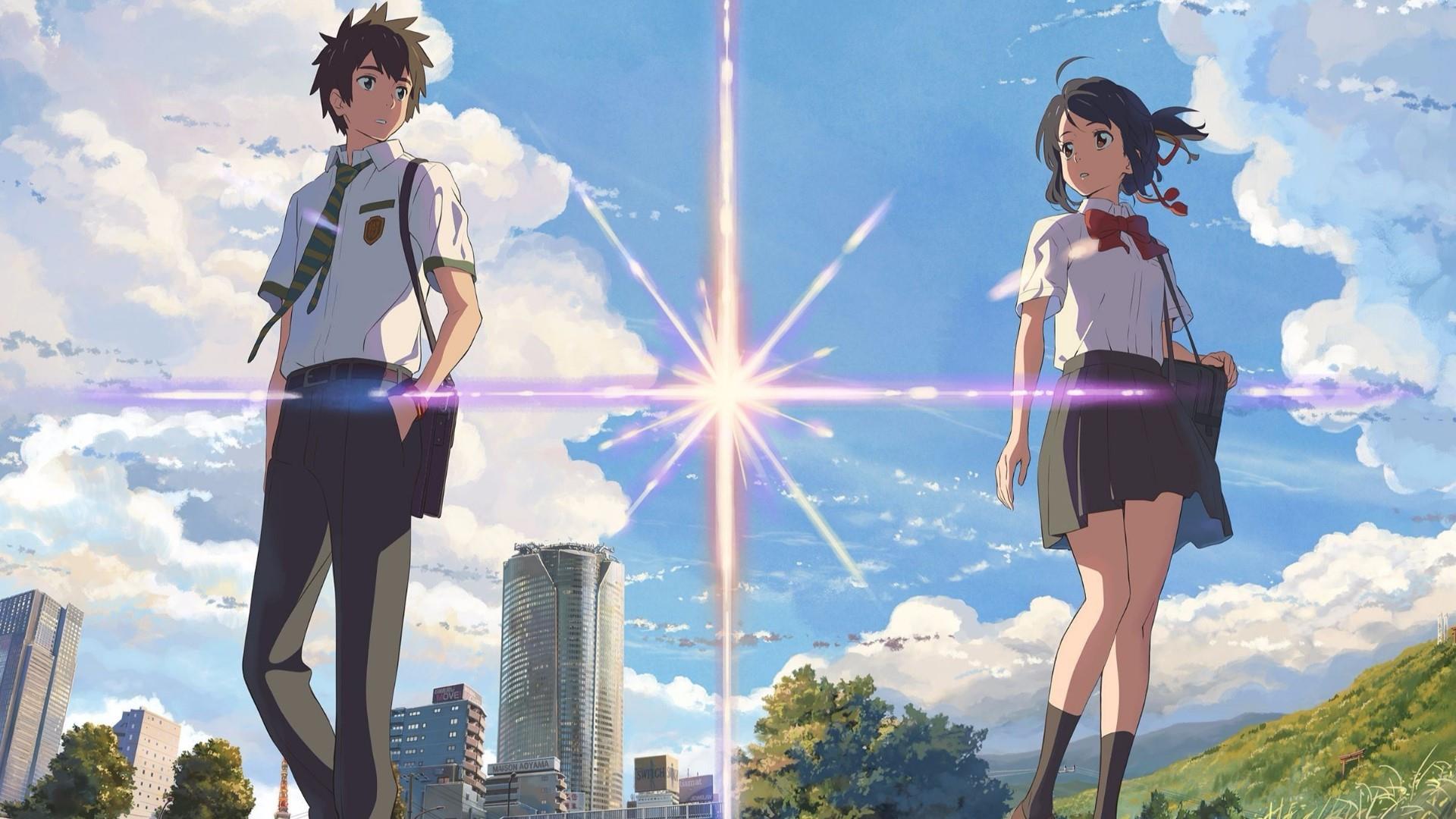 Anime Anime Girls Anime Boys Kimi No Na Wa School Uniform Clouds Sky Tie Bow Tie 1920x1080