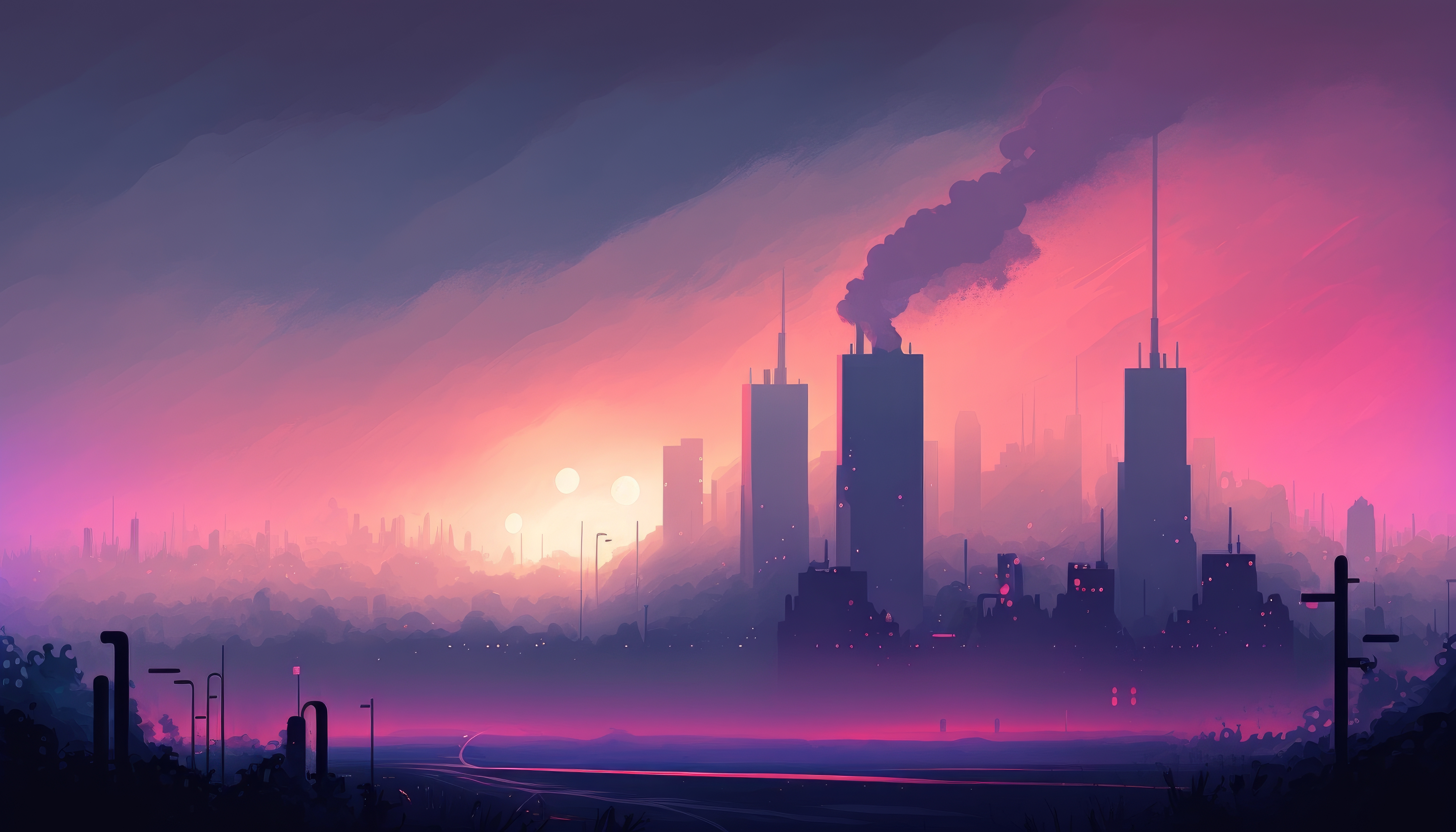 Ai Art Illustration Mist City Skyline 4579x2616