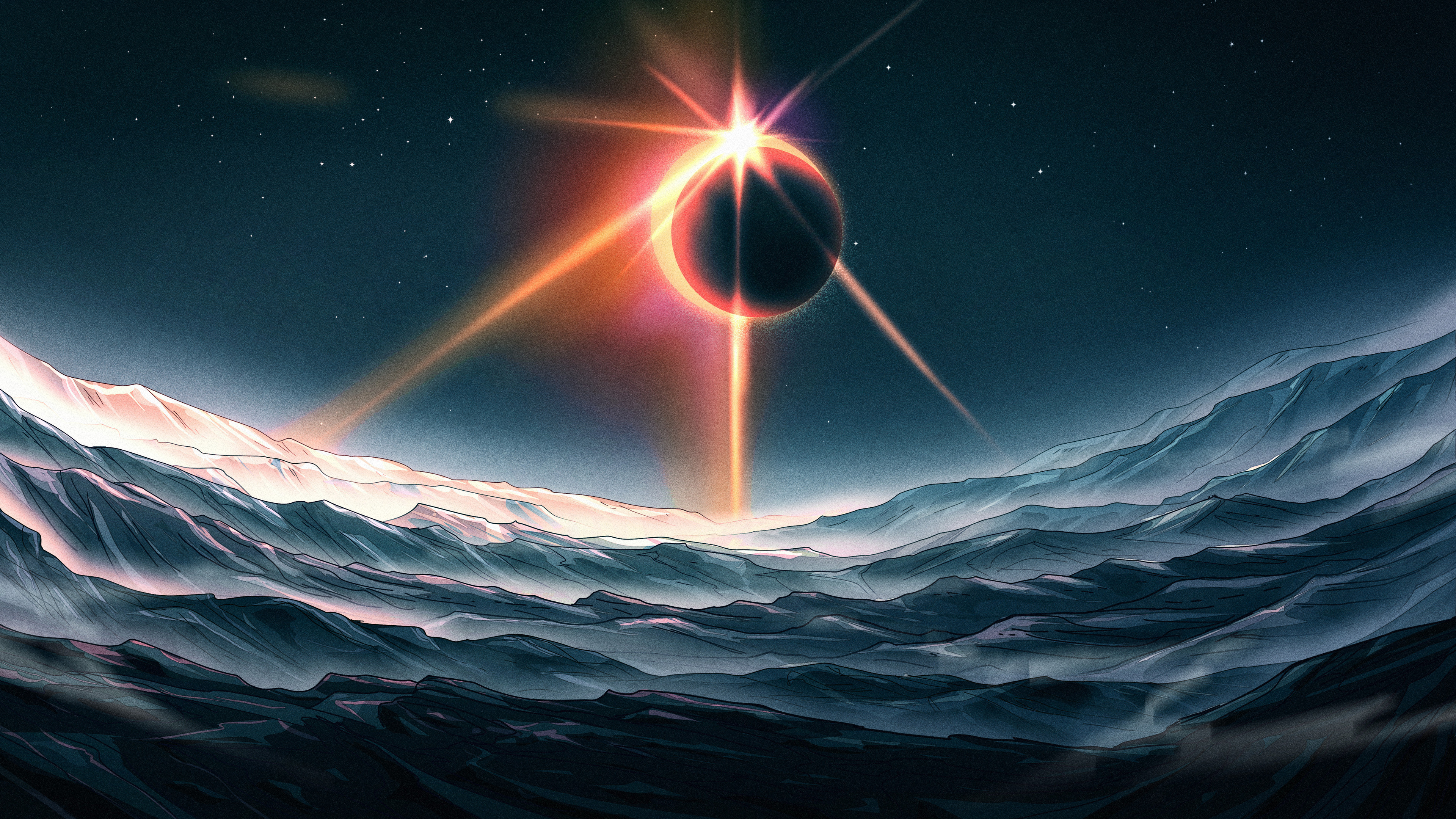 Christian Benavides Digital Art Fantasy Art Eclipse Starry Night Water Moon 3840x2160