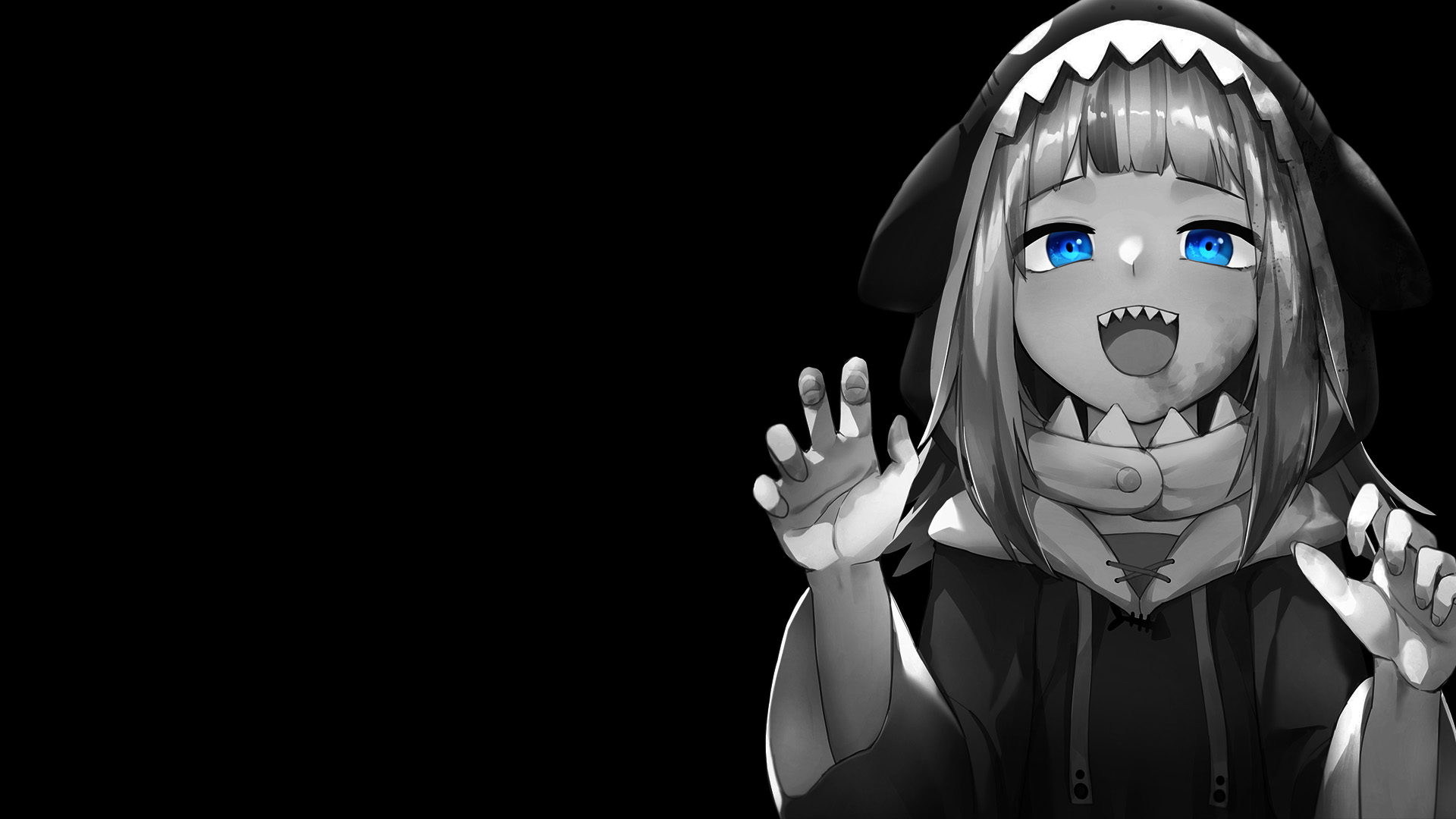 Black Background Selective Coloring Simple Background Anime Girls Dark Background Hololive Gawr Gura 1920x1080