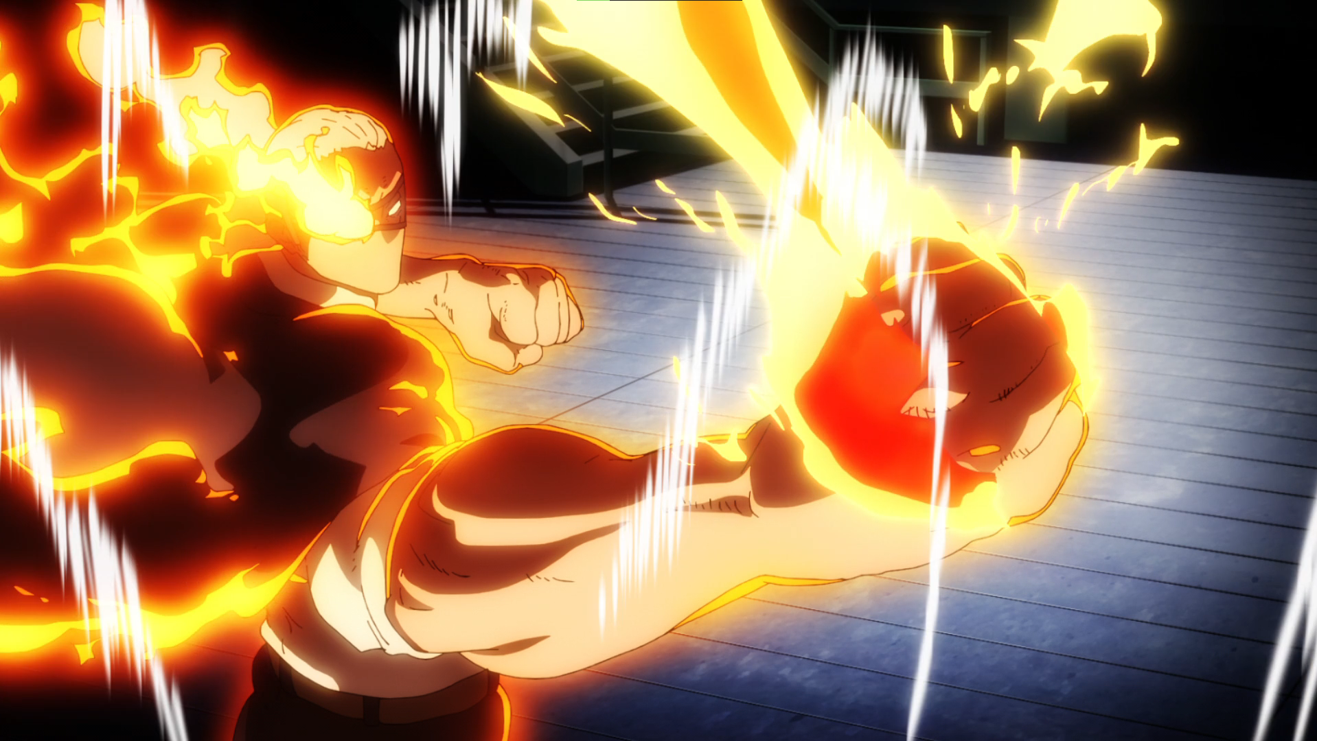 Anime Anime Boys Enen No Shouboutai Leonard Burns Anime Screenshot Glowing Eyes Fire Eyepatches Fist 1918x1080