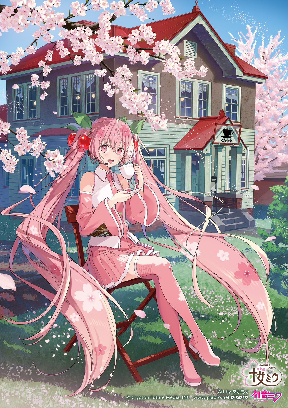 Vocaloid Hatsune Miku Sakura Miku Anime Girls Pink Hair Pink Eyes Twintails Vertical Petals Cherry T 1181x1670
