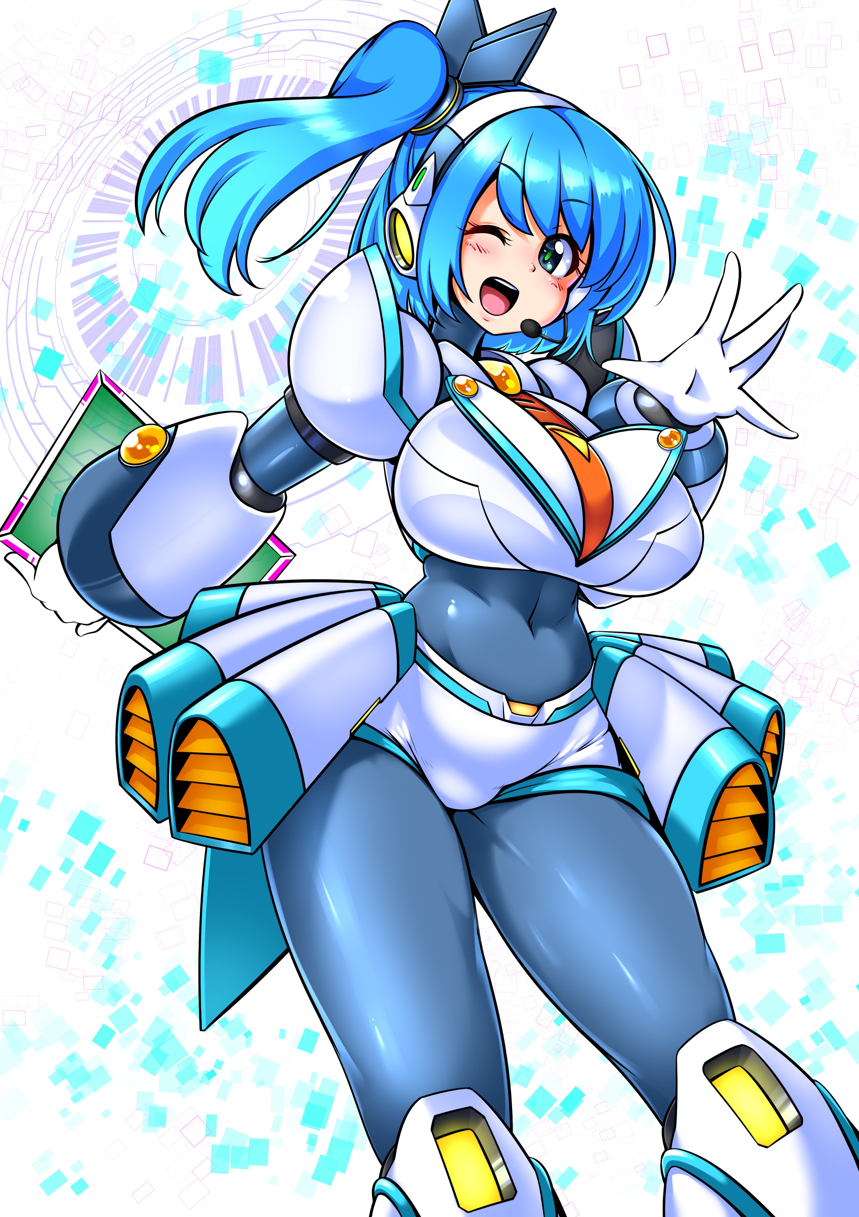 Anime Anime Girls Mega Man X Rockman X DiVE RiCO Rockman X DiVE Long Hair Long Sleeves Blue Hair Sol 2892x4096