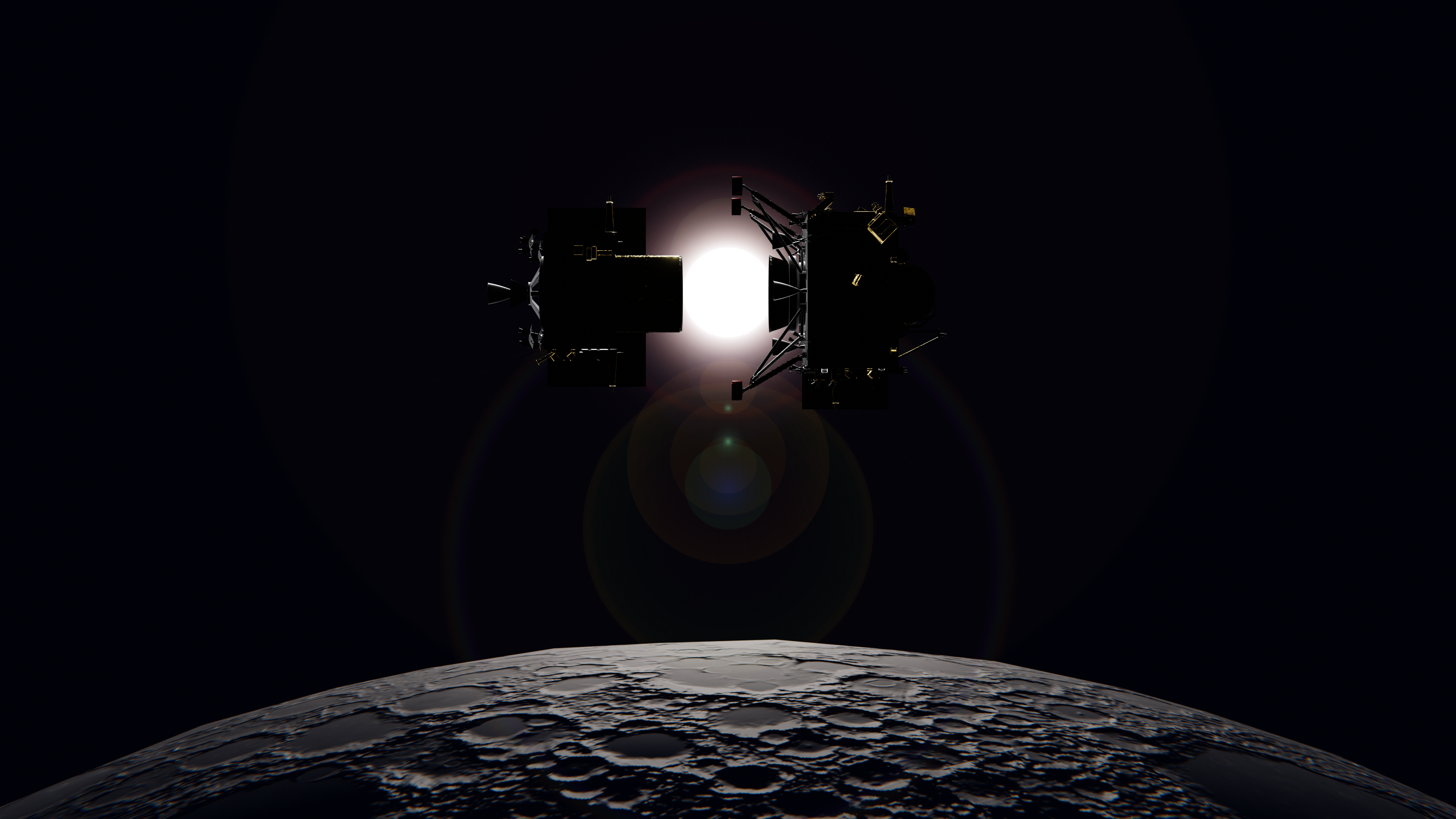 Chandrayaan 3 India Space Moon CGi Digital Art Technology Sun Sunlight Simple Background Black Backg 3840x2160