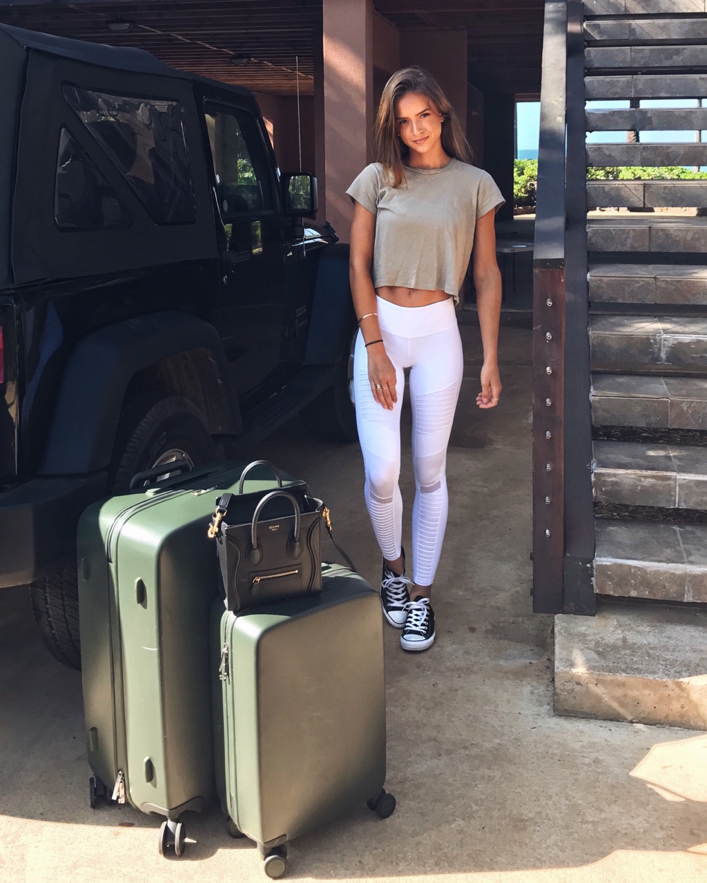 Model Women Car Jeep Wrangler Suitcase T Shirt Grey Tops Helen Owen 1024x1280