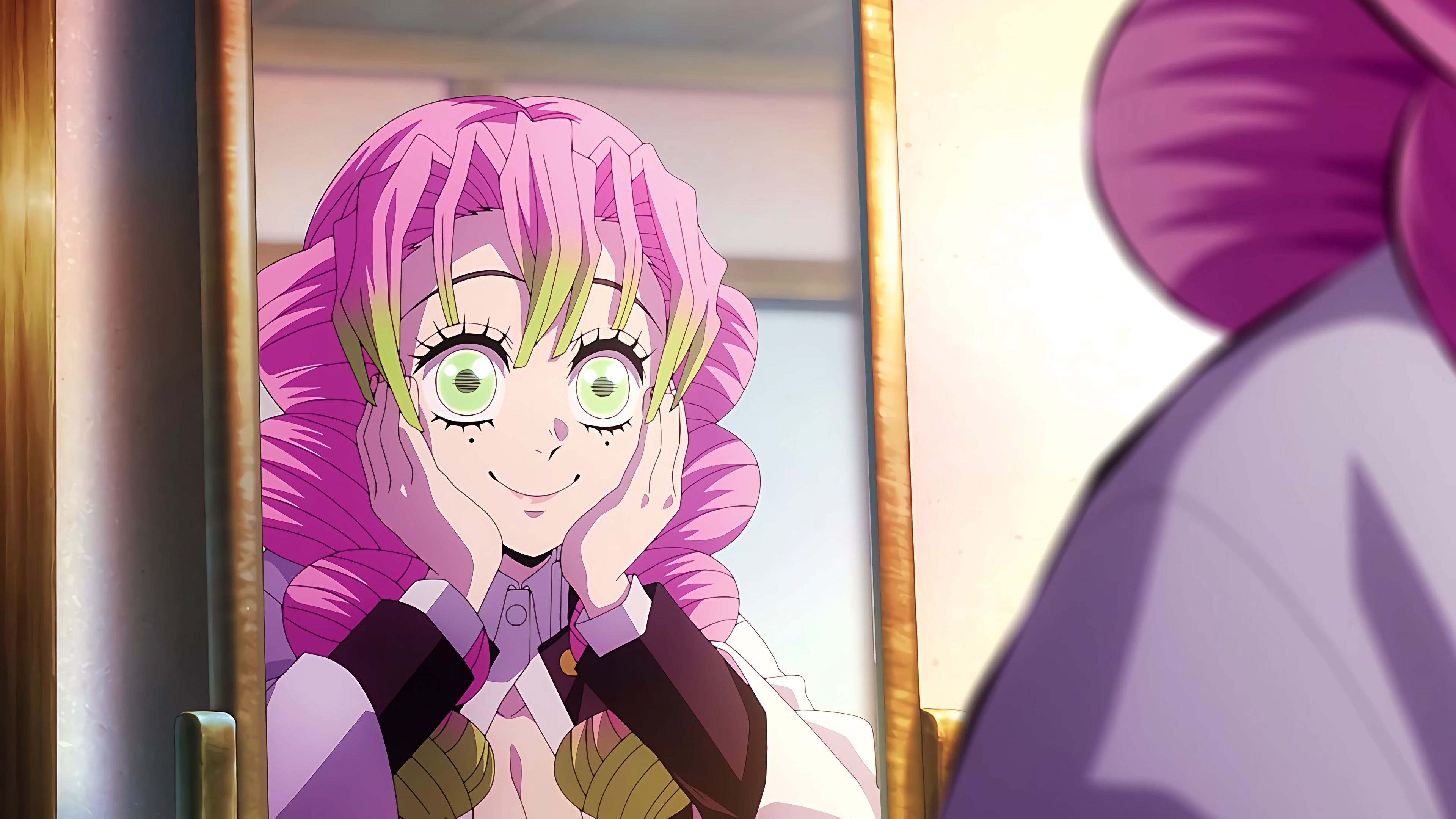 Kimetsu No Yaiba Mitsuri Kanroji Anime Girls Smiling Reflection Two Tone Hair Mirror Braided Hair Br 3840x2160