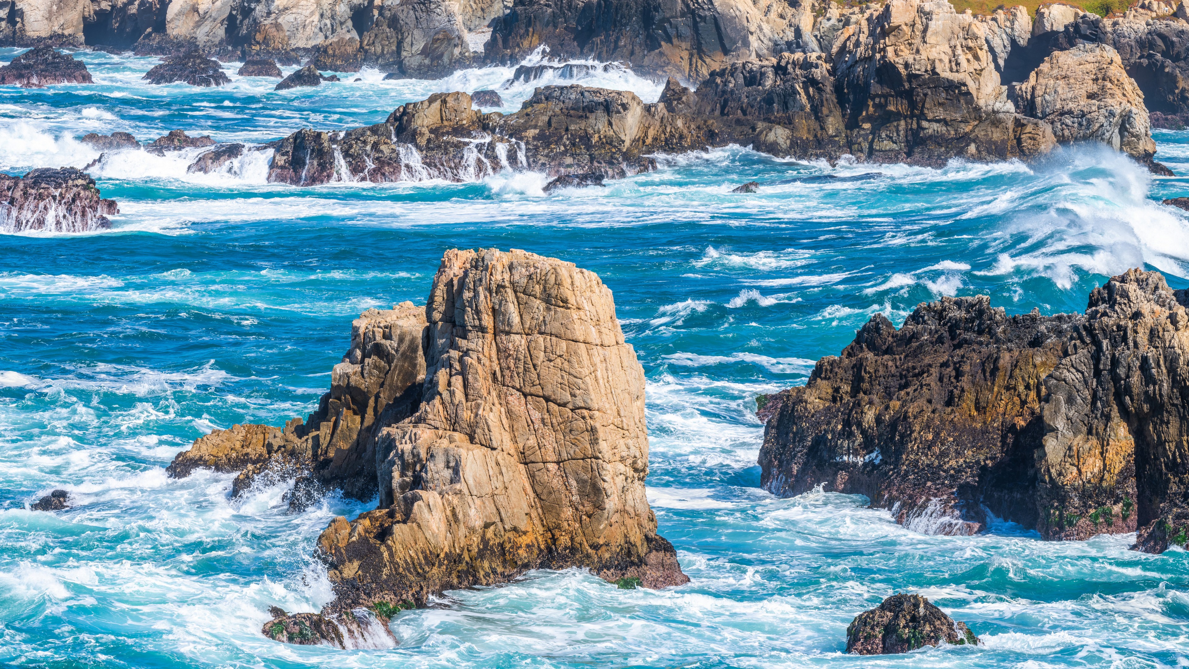 USA California Coast Sea Waves Rock Nature Landscape Water 3840x2160