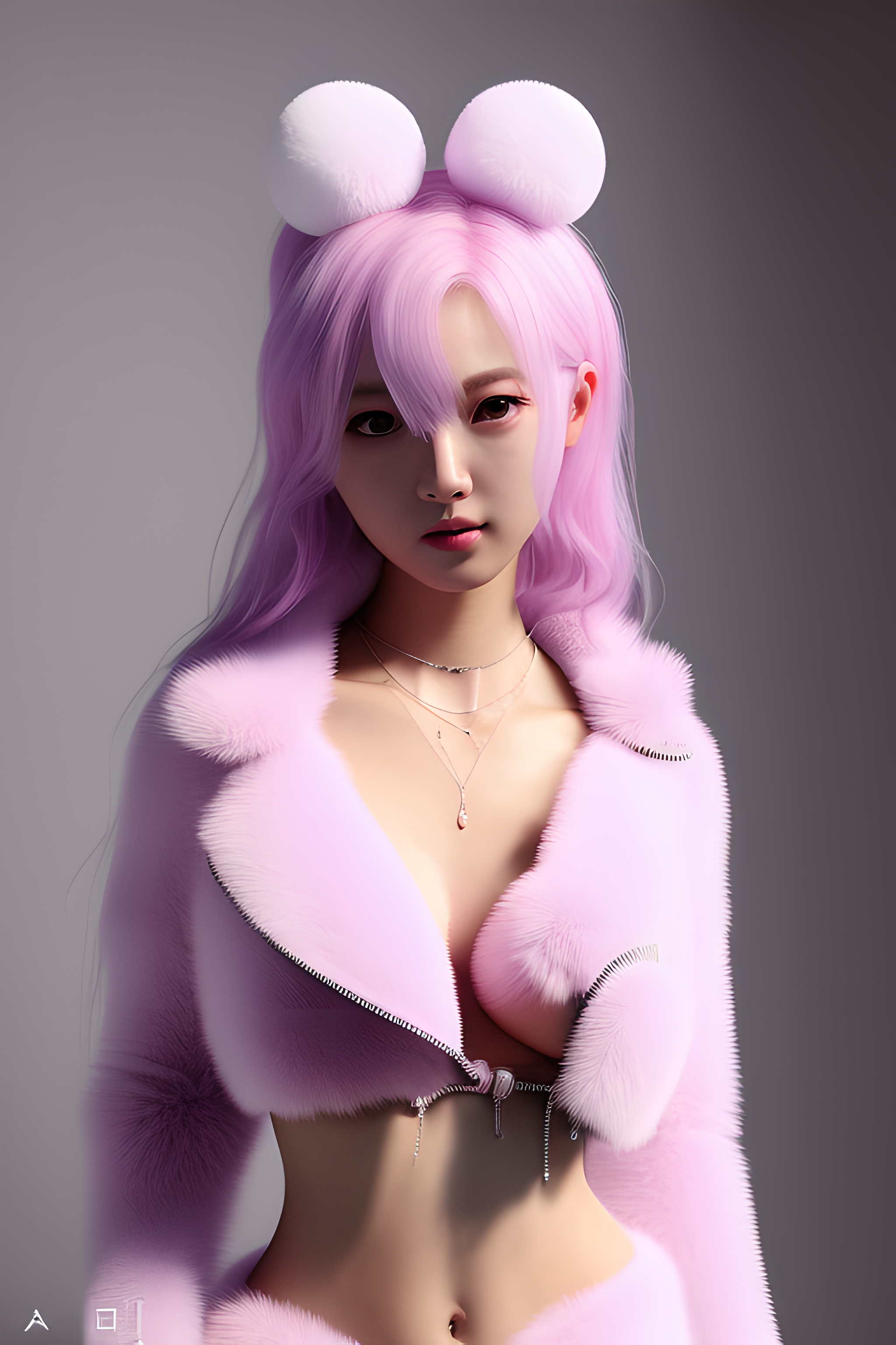 Pink Hair Blushing Fluffy Clothe Stable Diffusion Vertical Asian Women Necklace 2048x3072