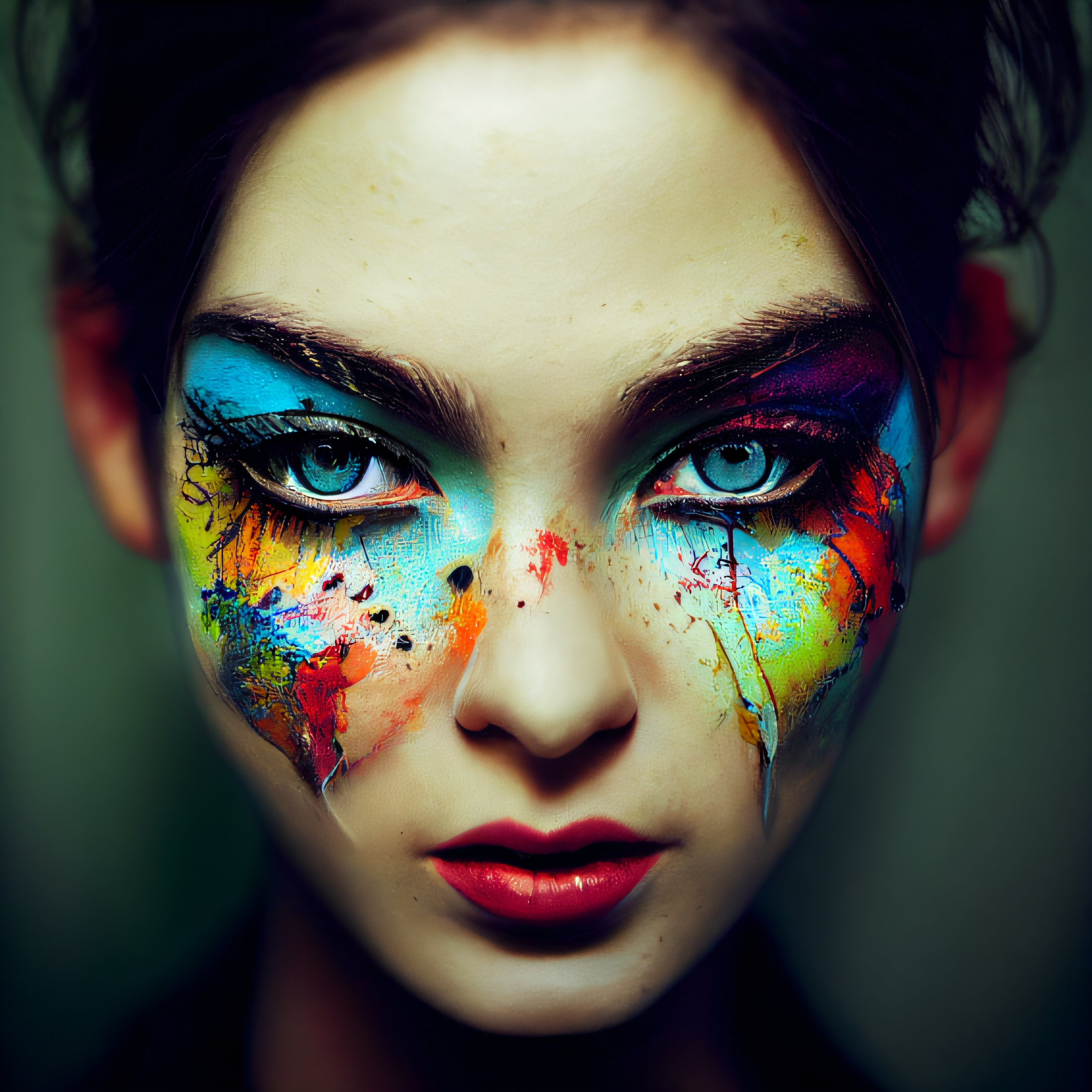 Colorful Portrait Blue Eyes Bokeh Rainbow Clothing Makeup Red Lipstick Women 2268x2268