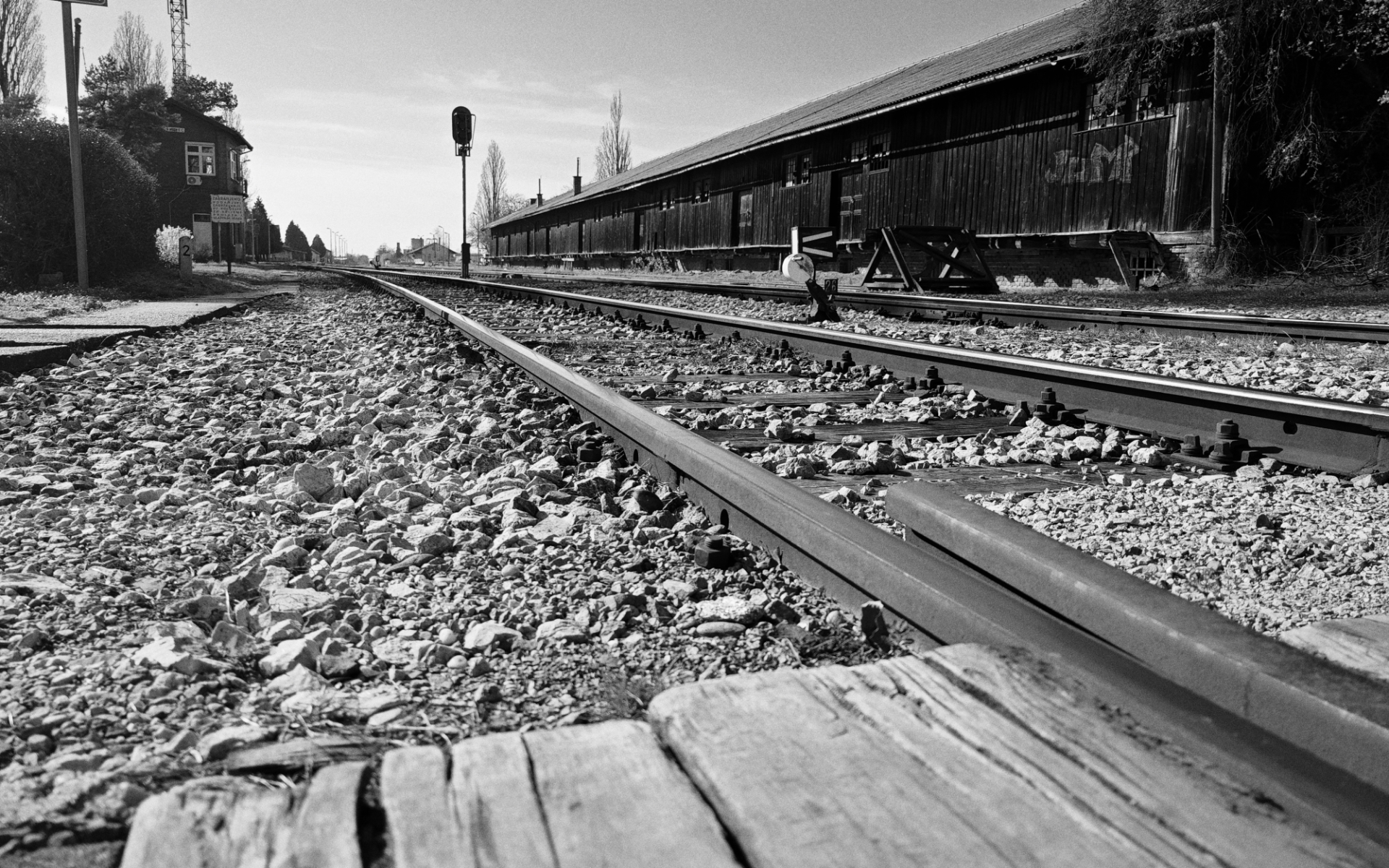 Railway Train Monochrome Rail Yard Rocks Photography 1920x1200