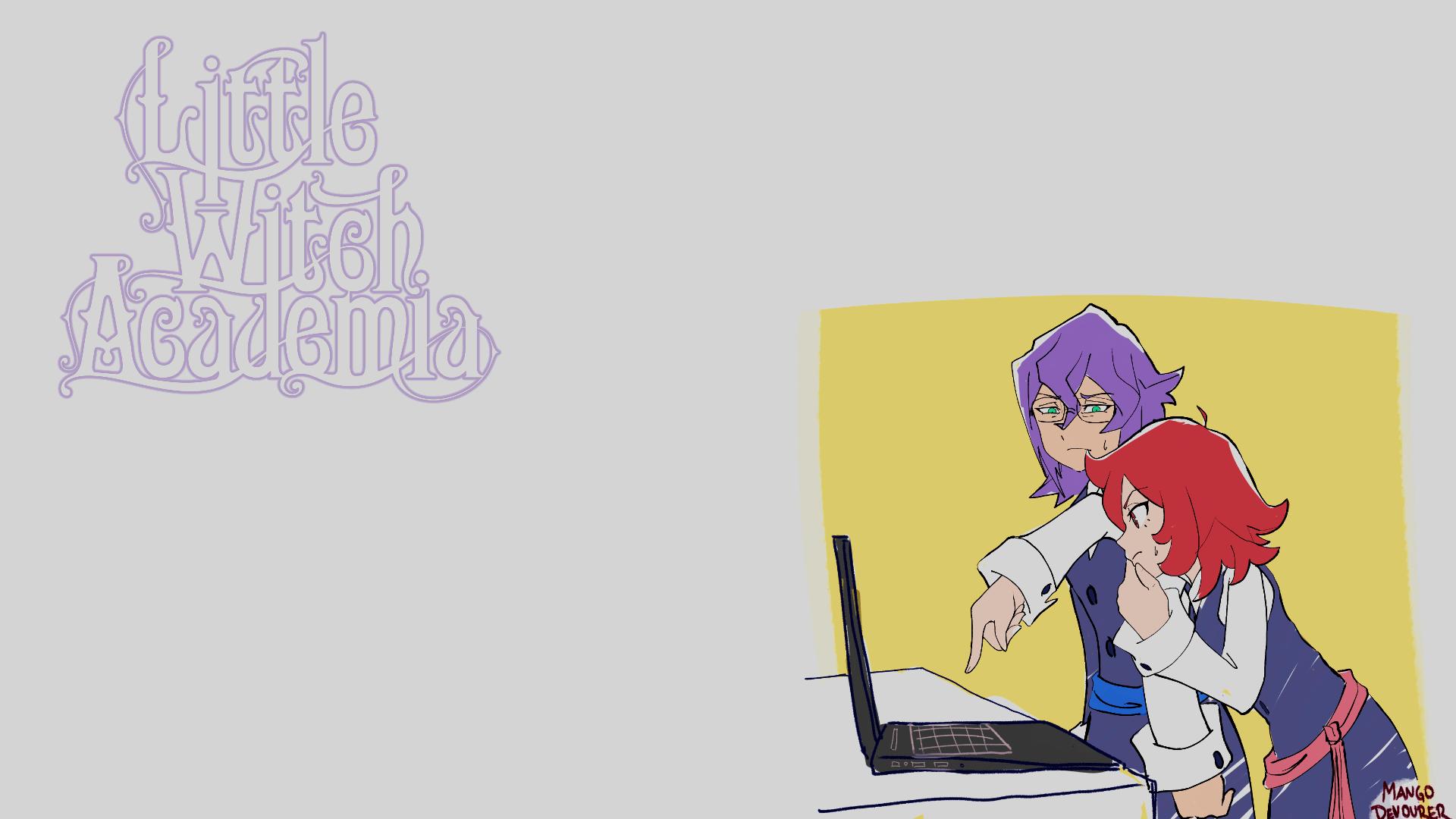 Anime Girls Computer Laptop Little Witch Academia Luna Nova Uniform Short Hair Purple Hair Redhead W 1920x1080