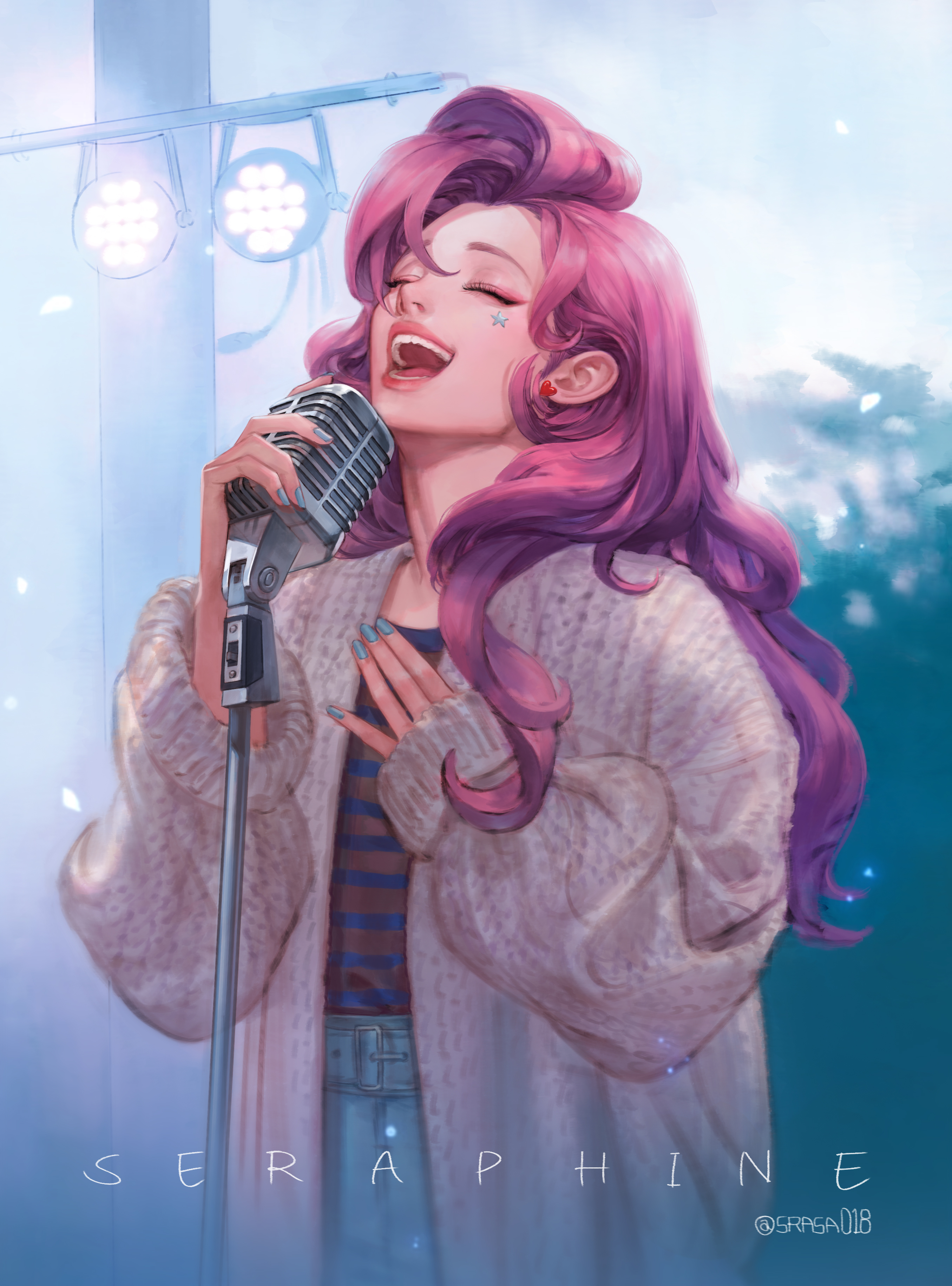 Anime Girls Pink Hair Singing Singer Open Mouth Long Hair Closed Eyes Microphone 2711x3662