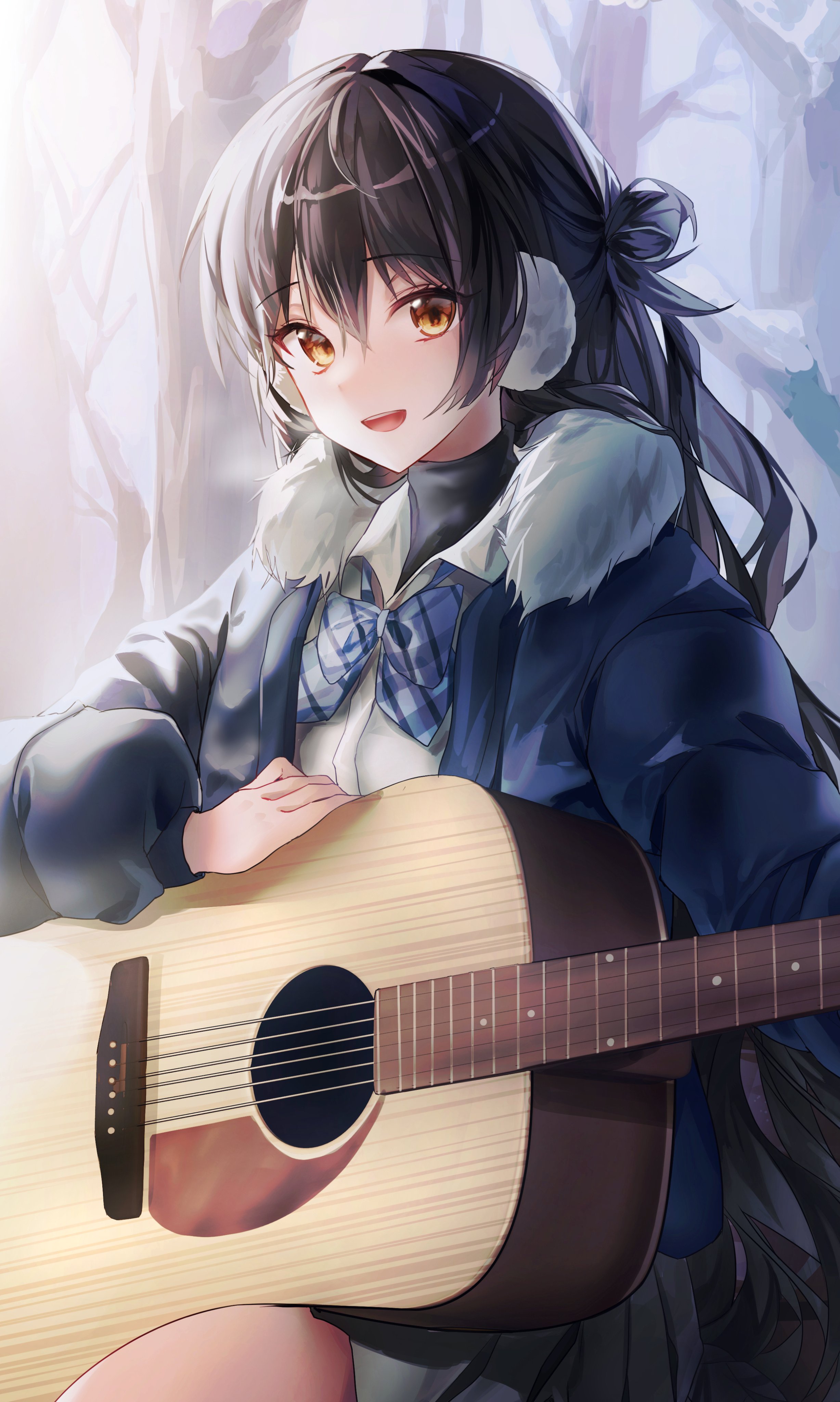 Anime Girl Instrument Music Brown Hair Playing Guitar Cute anime  guitars HD phone wallpaper  Pxfuel