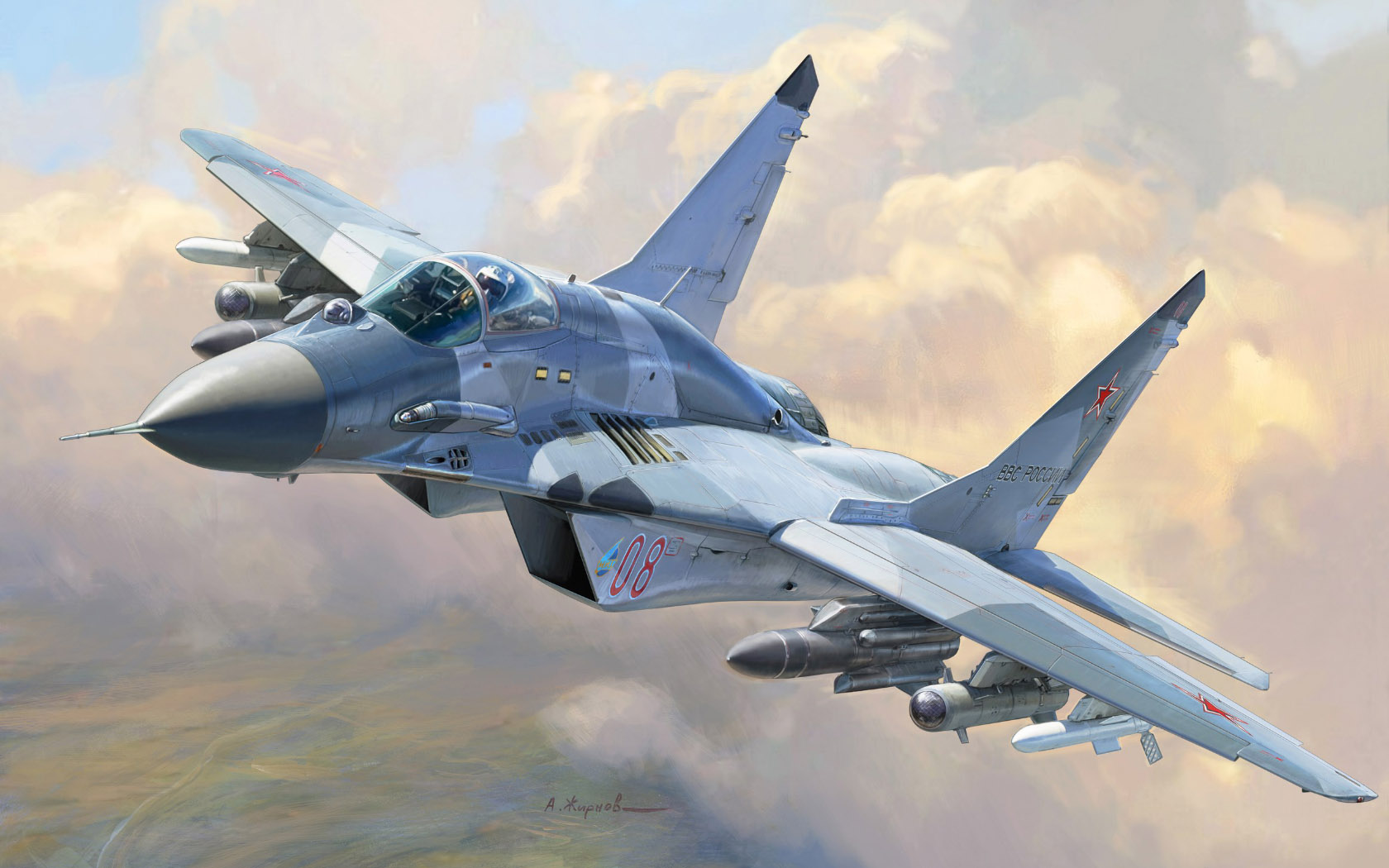 Aircraft Military Mikoyan MiG 29 Sky Clouds Flying Military Vehicle Artwork 1680x1050