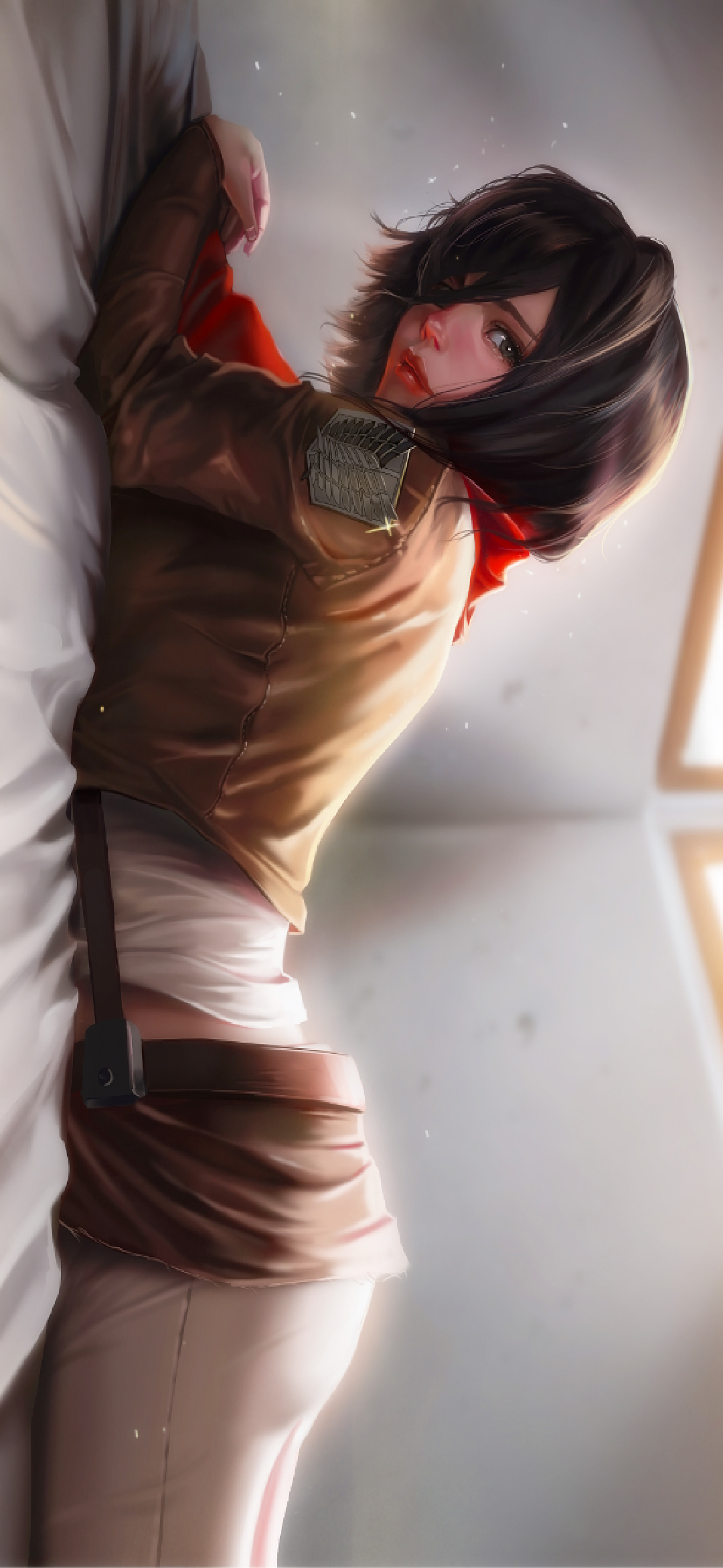 Mikasa Ackerman Short Hair Lying Down Black Hair Blush Shiny Portrait Display Anime Girls Looking At 1080x2340
