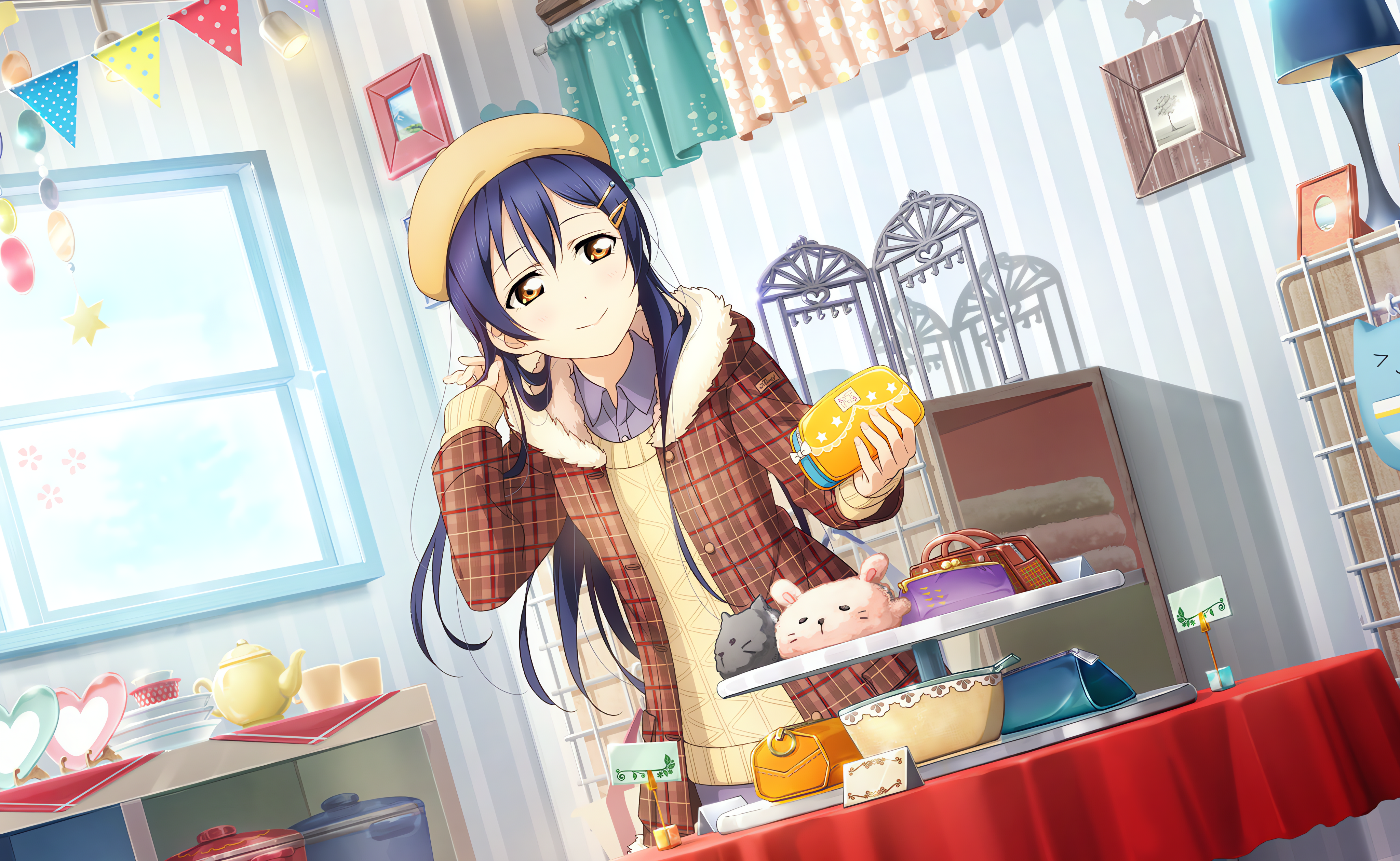 Sonoda Umi Love Live Anime Anime Girls Smiling Long Hair Purse Cup Tea Pot Jacket Standing Shopping  4096x2520